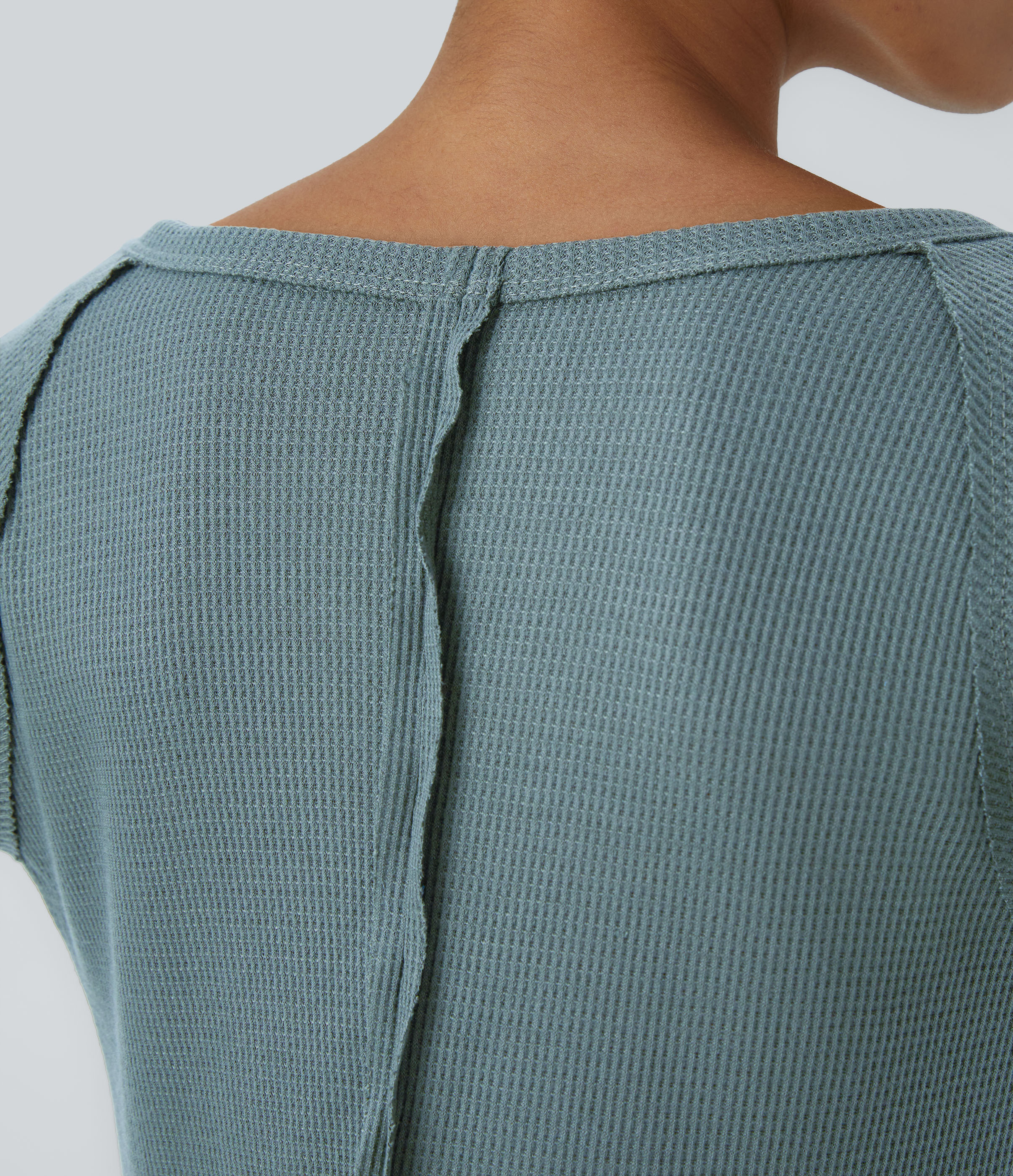 Halara Boat Neck Raglan Sleeve Thumb Hole Split Hem Waffle Casual Sweatshirt Dress  - Tourmaline - S 