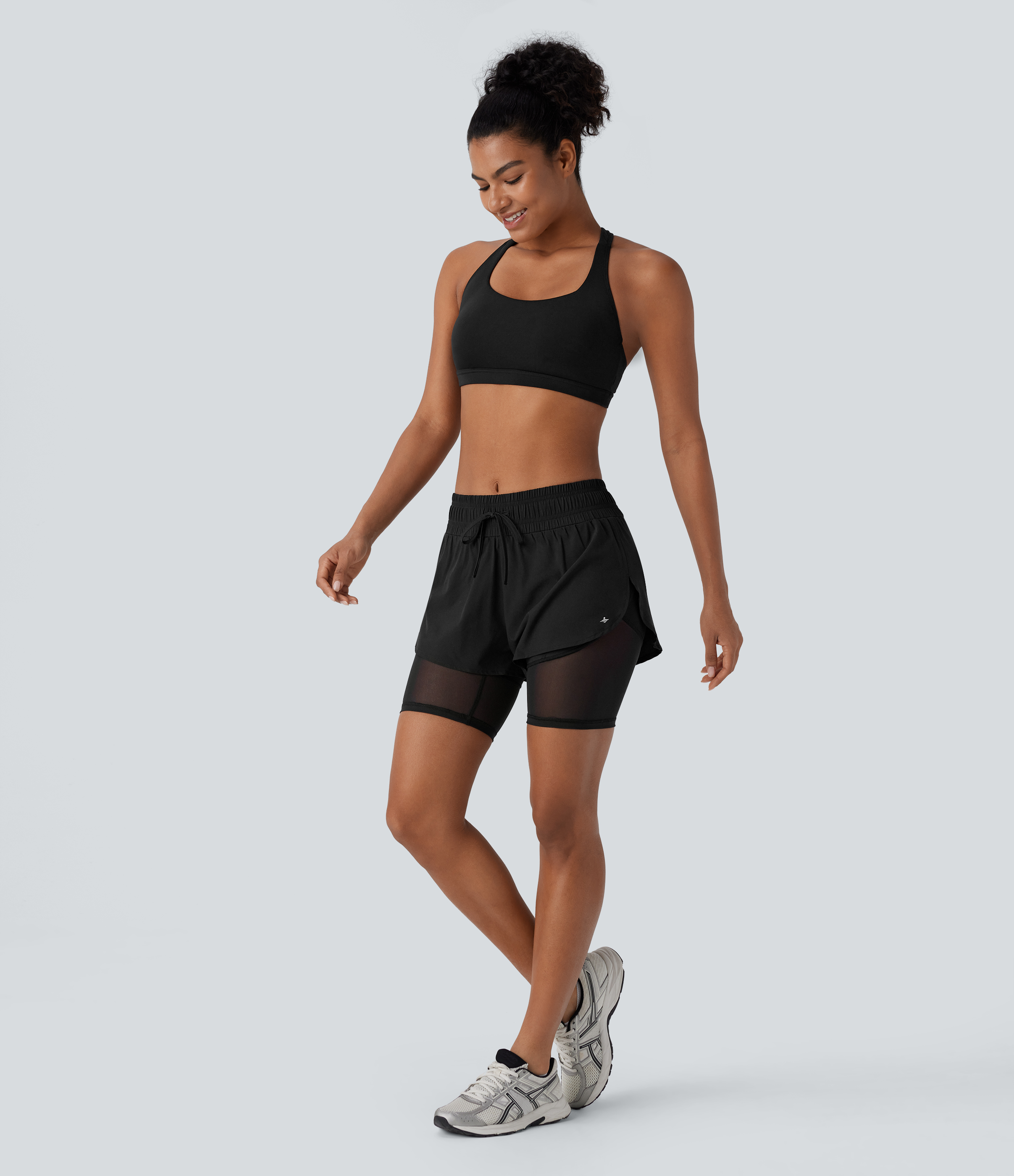 Halara Breezefulв„ў Mid Rise Drawstring Contrast Mesh Split 2-in-1 Side Pocket Quick Dry Running Shorts Gym Short - Black - S booty shorts 