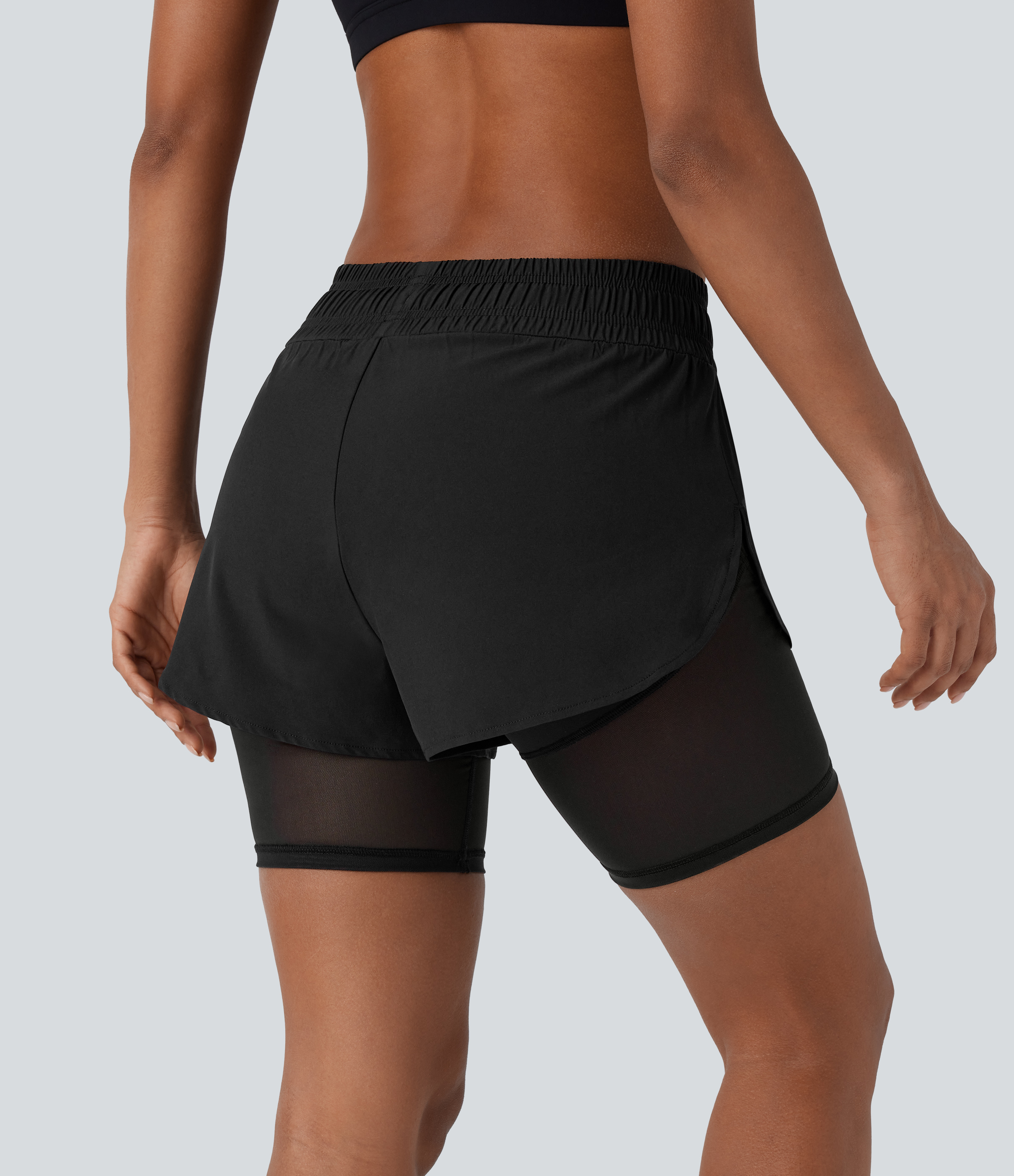 Halara Breezefulв„ў Mid Rise Drawstring Contrast Mesh Split 2-in-1 Side Pocket Quick Dry Running Shorts Gym Short - Black - S booty shorts 
