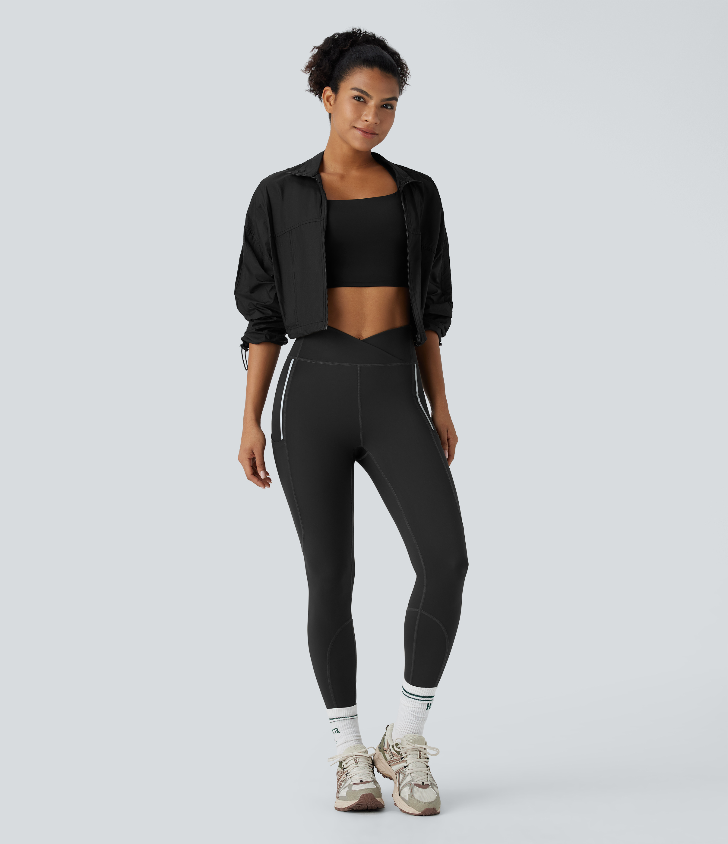 Halara Wear-Resistant Reflective High Waisted Crossover Multiple Pockets 7/8 Hiking Leggings  - Black - XS(7/8) gym leggings 