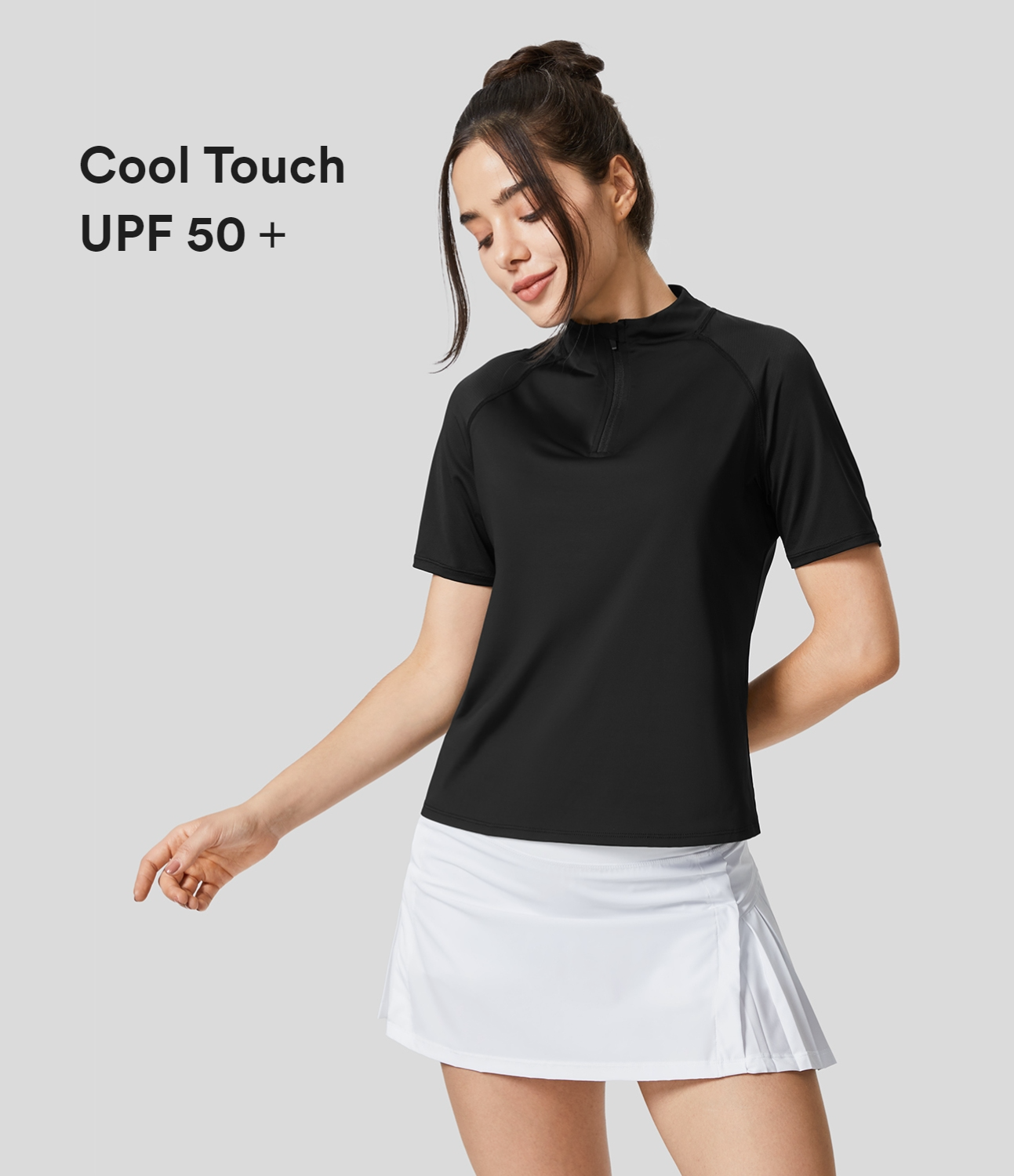 

Halara Stand Collar Half Zipper Raglan Sleeve Cool Touch Golf Sports Top-UPF50+ - Black