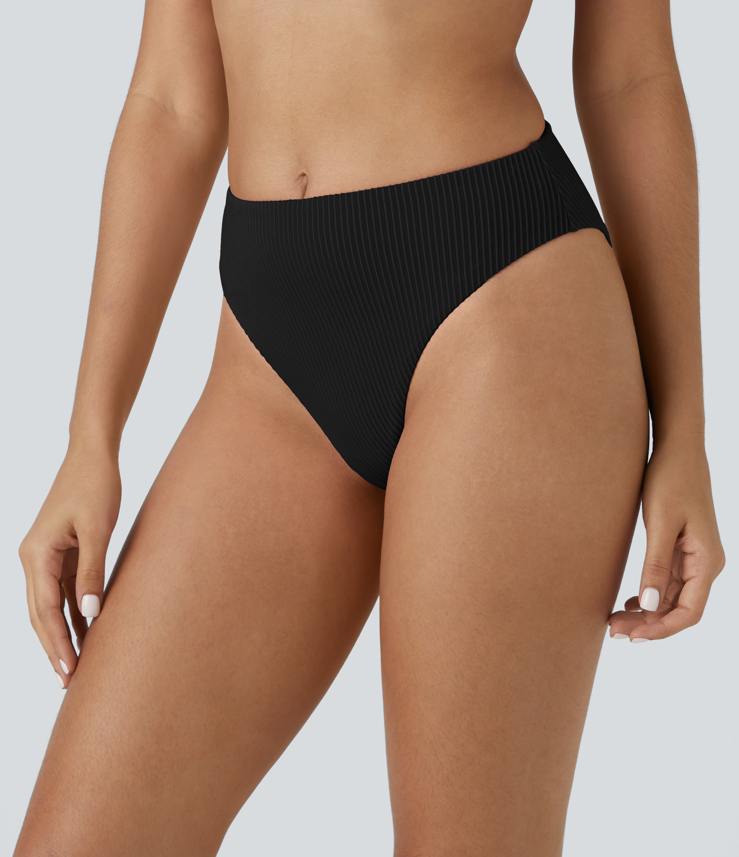 Halara Ribbed Mid Rise Bikini Bottom Swimsuit  - Black - S 
