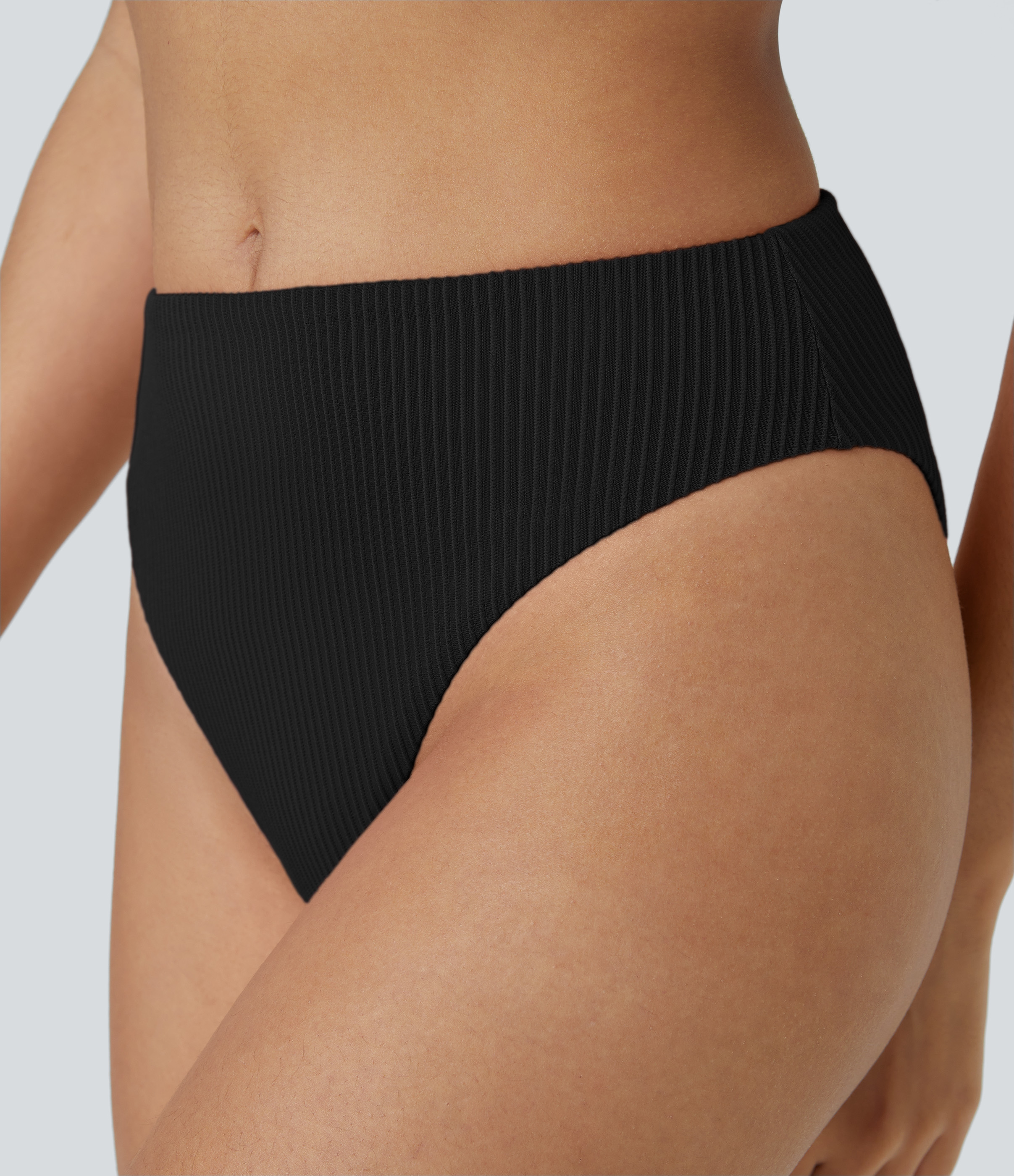 Halara Ribbed Mid Rise Bikini Bottom Swimsuit  - Black - S 