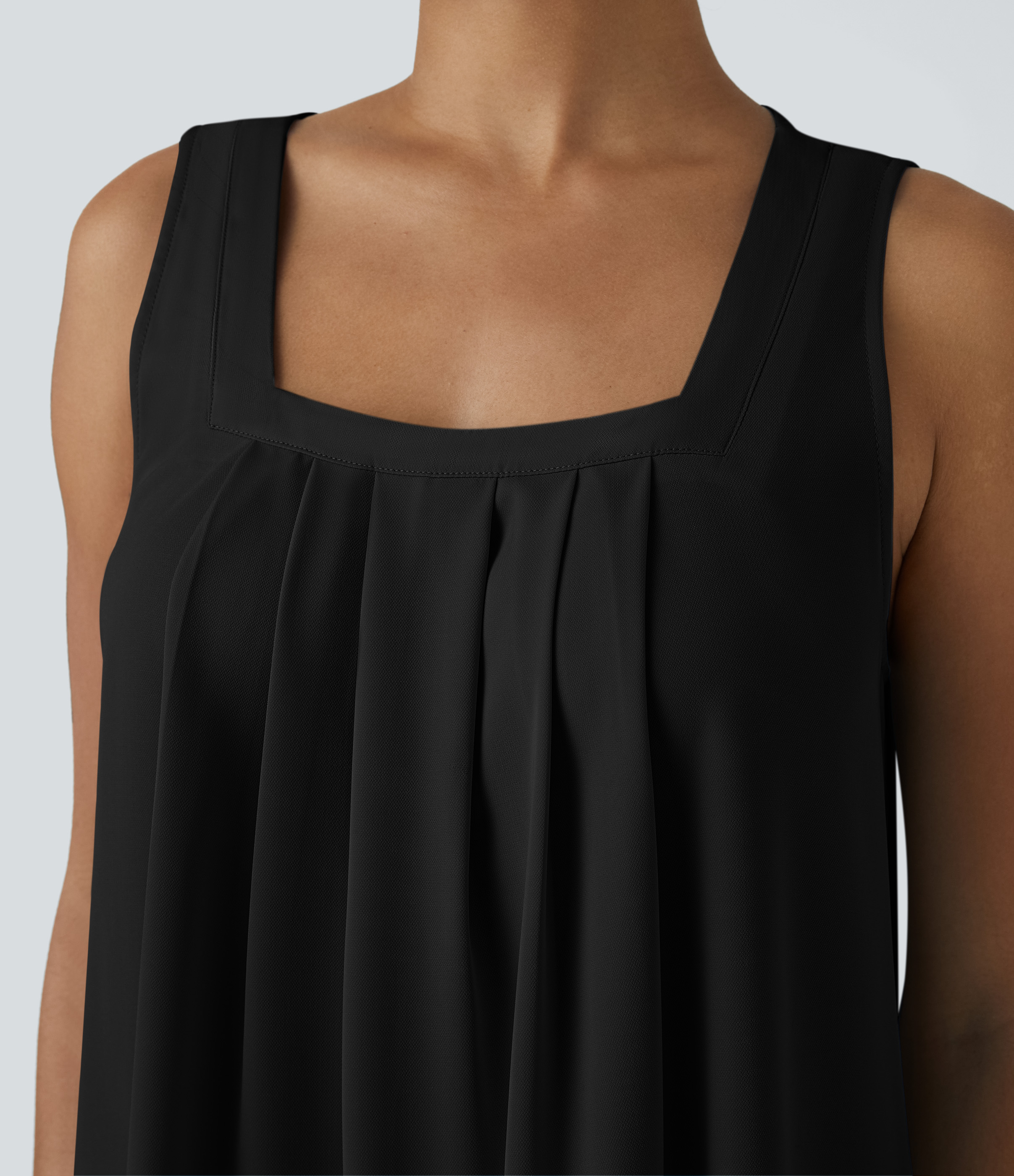 Halara Square Neck Plicated Work Tank Top Tank Top - Black - M golf tops halter top tunic tops sleeveless tops backless top 