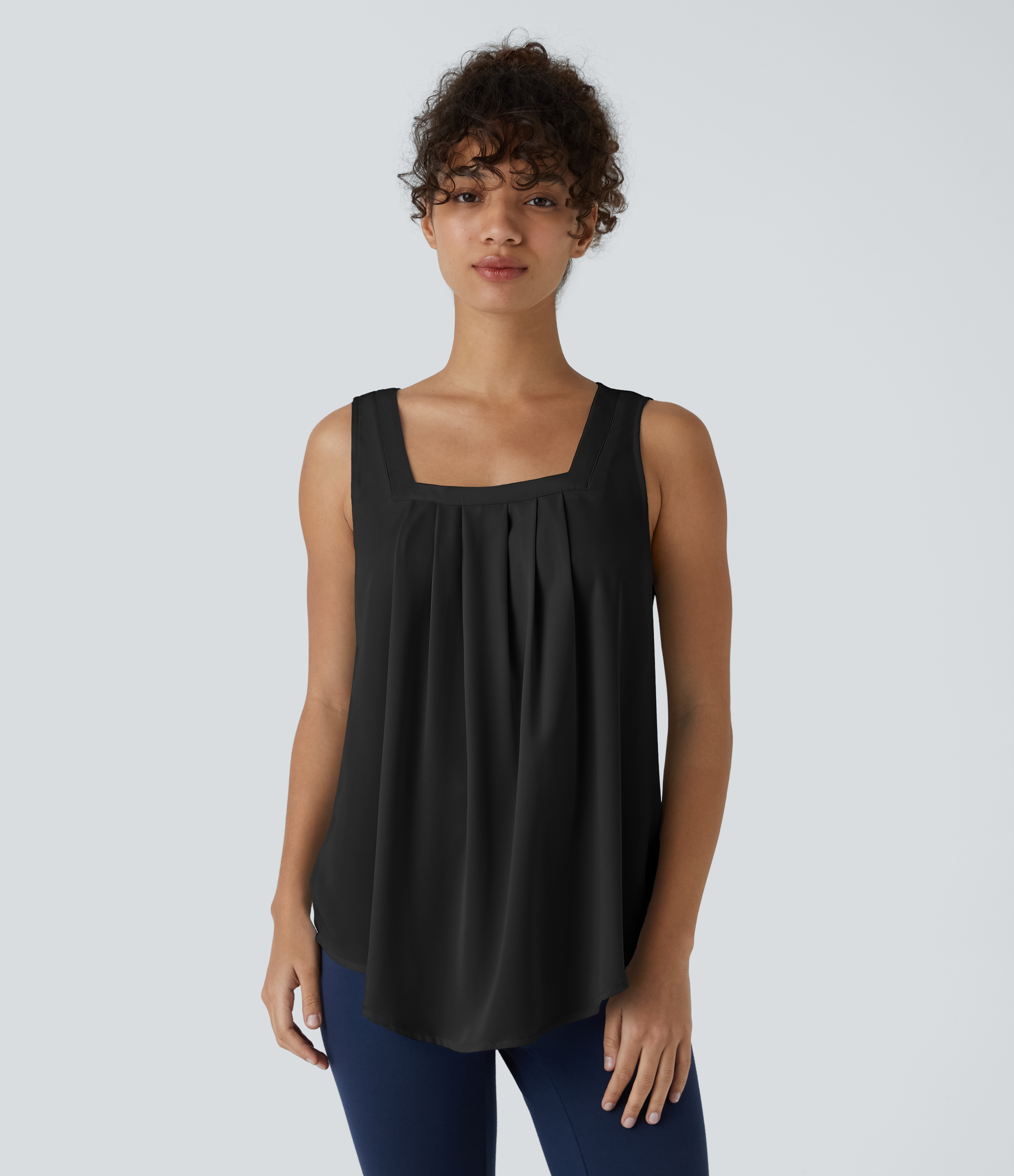 Halara Square Neck Plicated Work Tank Top Tank Top - Black - M golf tops halter top tunic tops sleeveless tops backless top 
