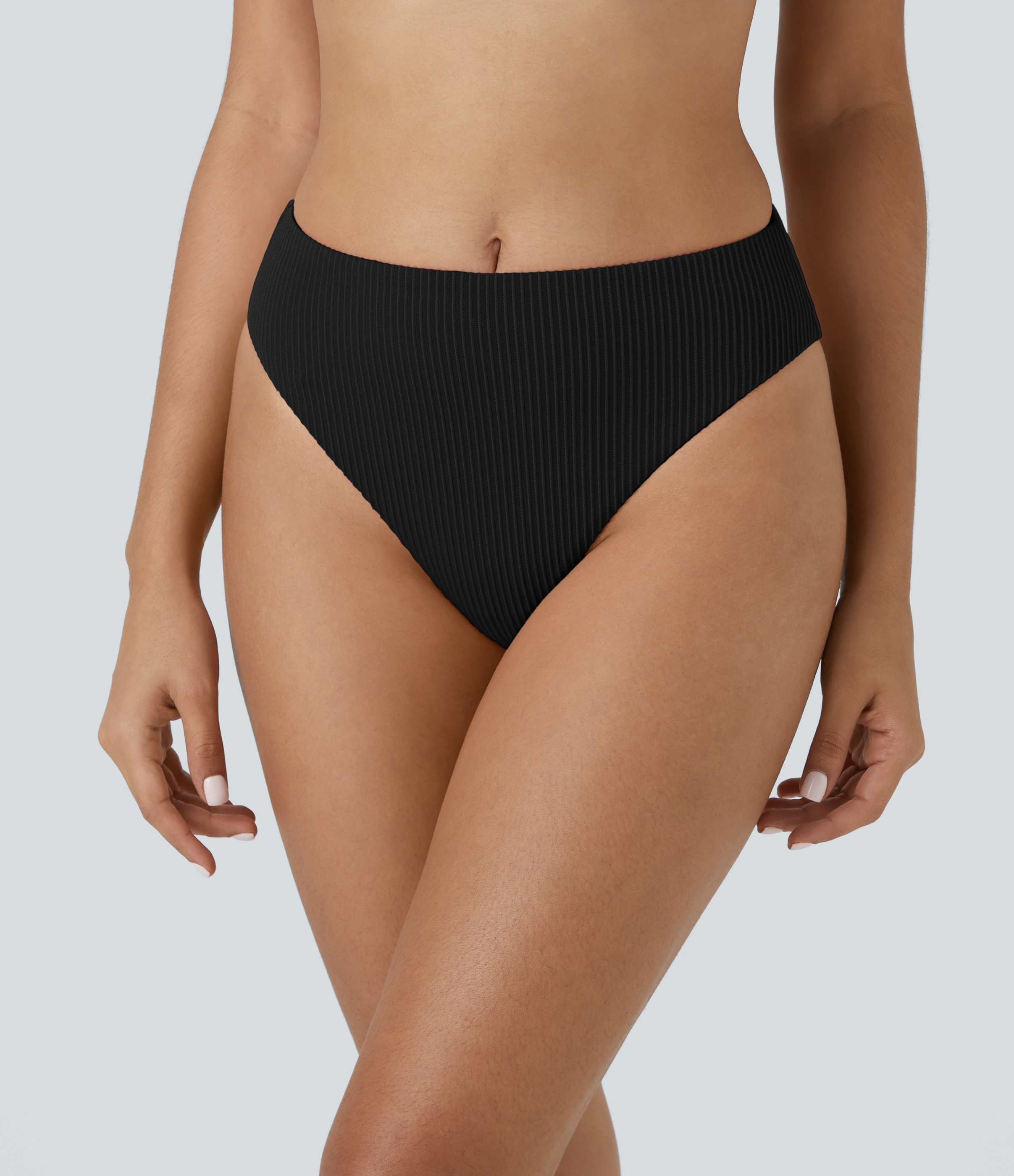 Halara Ribbed Mid Rise Bikini Bottom Swimsuit  - Black - S 