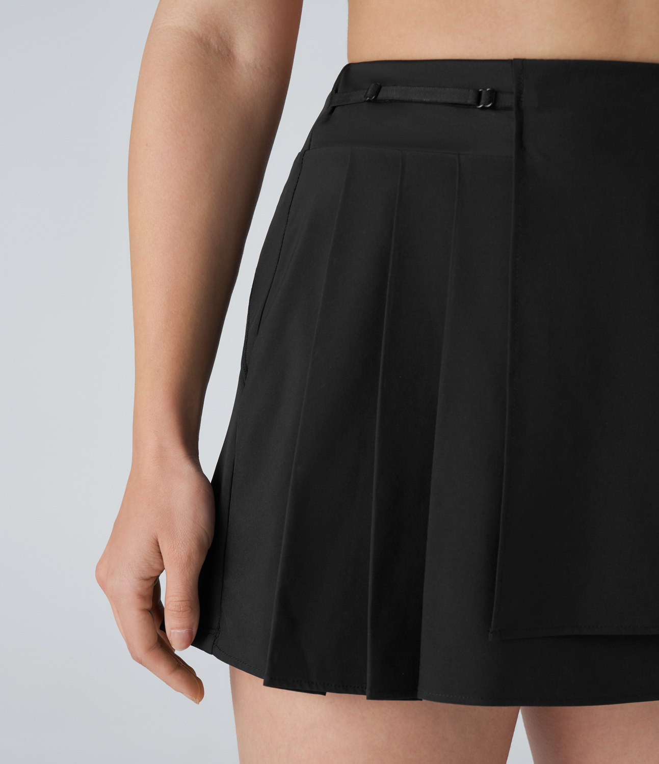 Halara Breezefulв„ў High Waisted Adjustable Strap Pleated Mini Quick Dry Tennis Skort  - Black - XL(regular) midi skirt a line skirt 