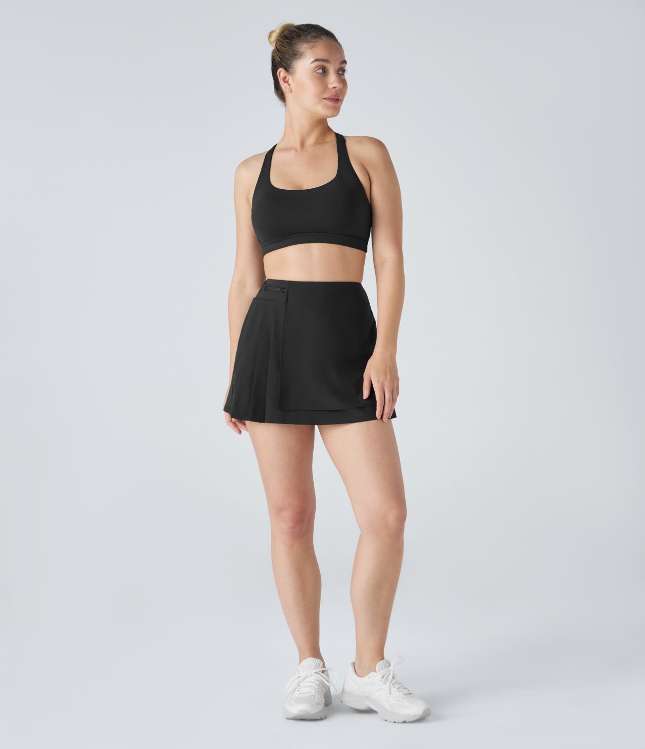 Halara Breezefulв„ў High Waisted Adjustable Strap Pleated Mini Quick Dry Tennis Skort  - Black - XL(regular) midi skirt a line skirt 