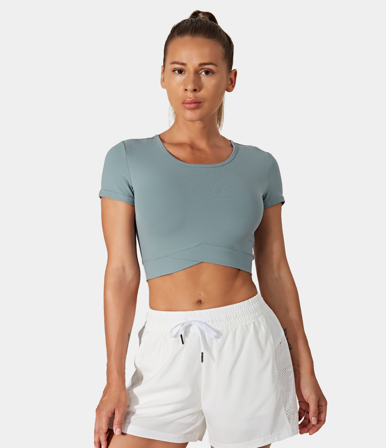 Women s Short Sleeve Crossover Hem Cropped Sports Top HALARA women-s-short-sleeve-crossover-hem-cropped-sports-top-halara