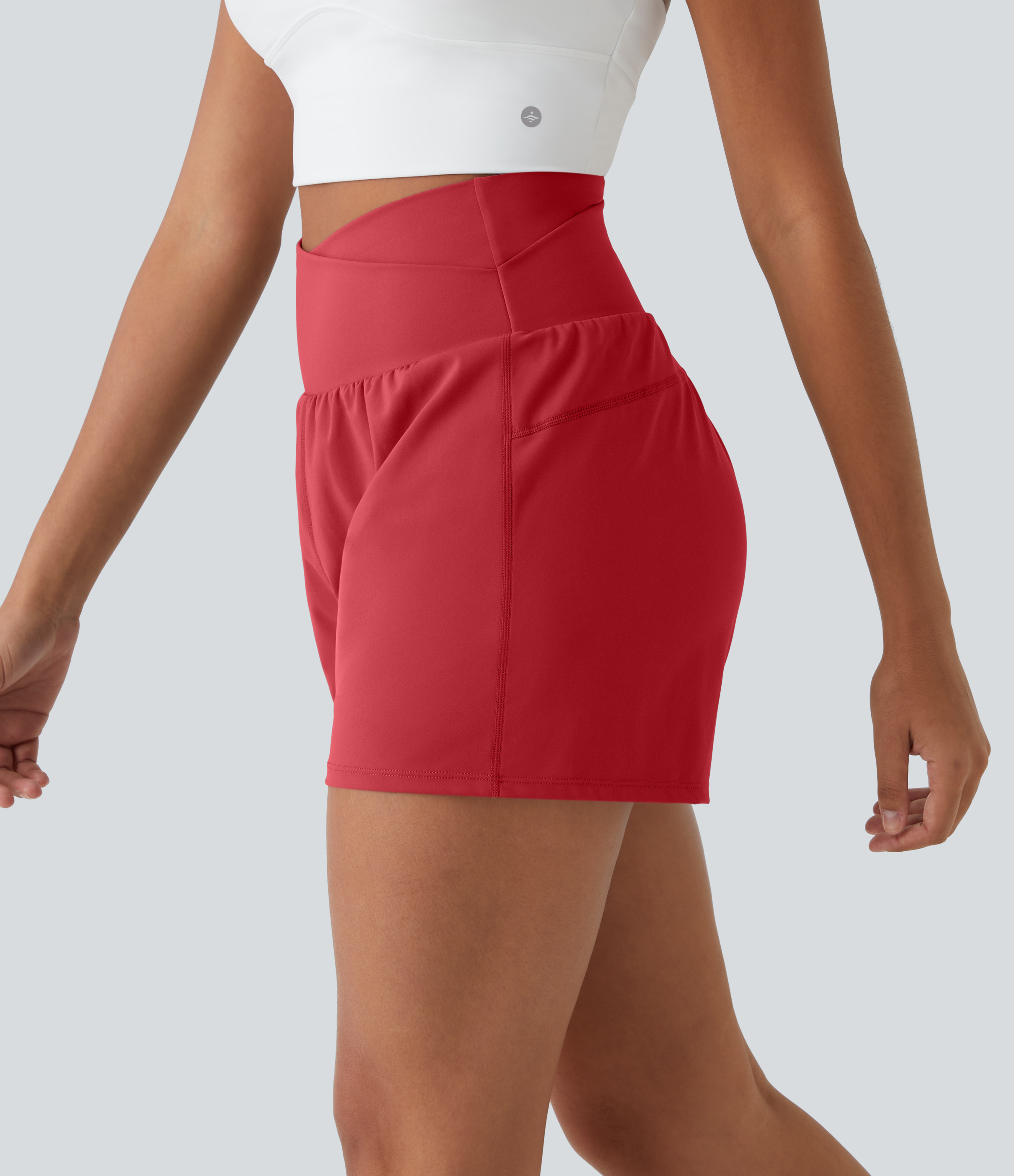 Halara High Waisted Crossover Side Pocket 2-in-1 Casual Shorts Gym Short - Salsa - XS booty shorts compression shorts yoga shorts 