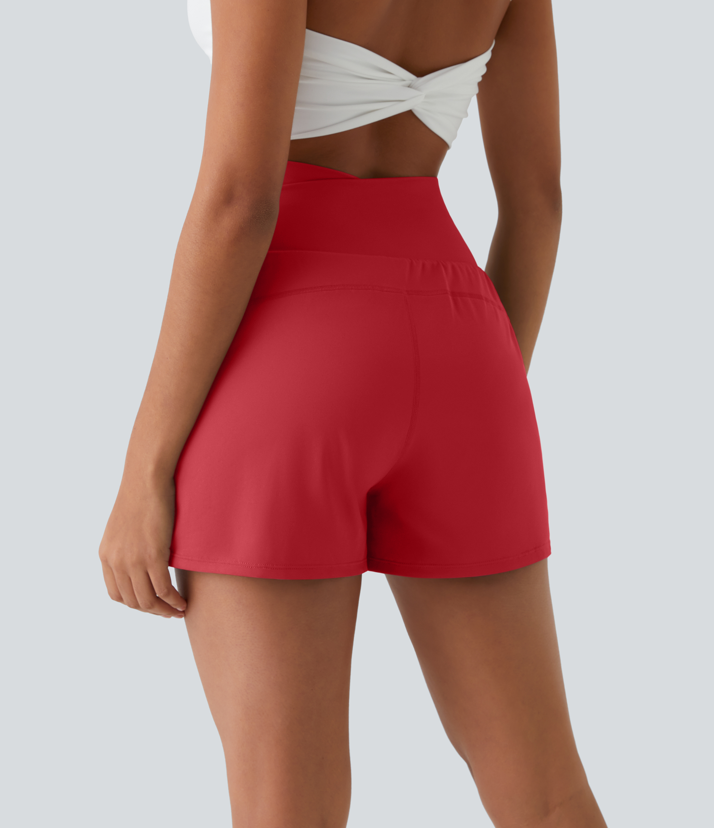 Halara High Waisted Crossover Side Pocket 2-in-1 Casual Shorts Gym Short - Salsa - XS booty shorts compression shorts yoga shorts 