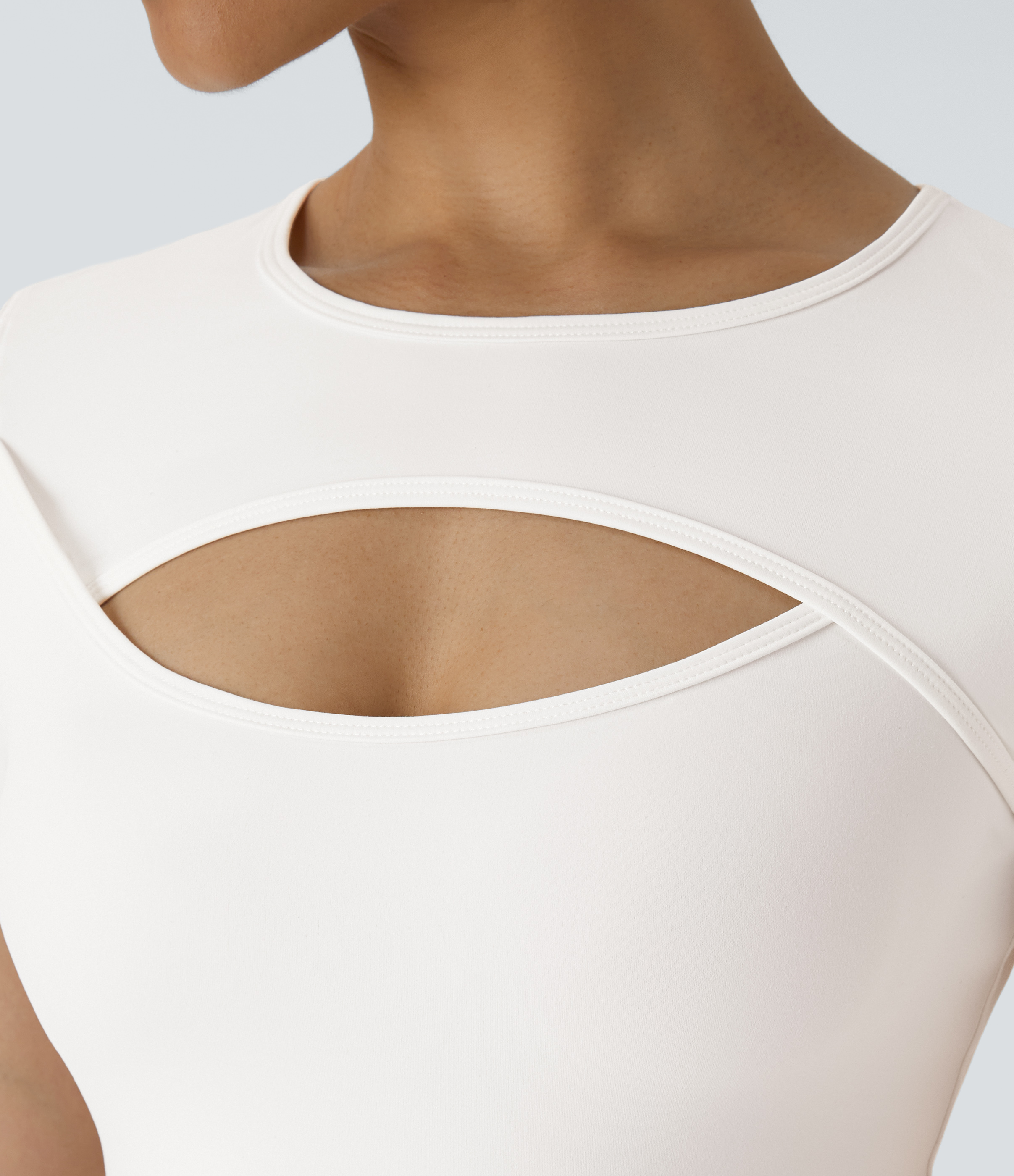 Halara Cloudfulв„ў Fabric Round Neck Cut Out Short Sleeve Cropped Barre Ballet Dance Sports Top  - White - S 