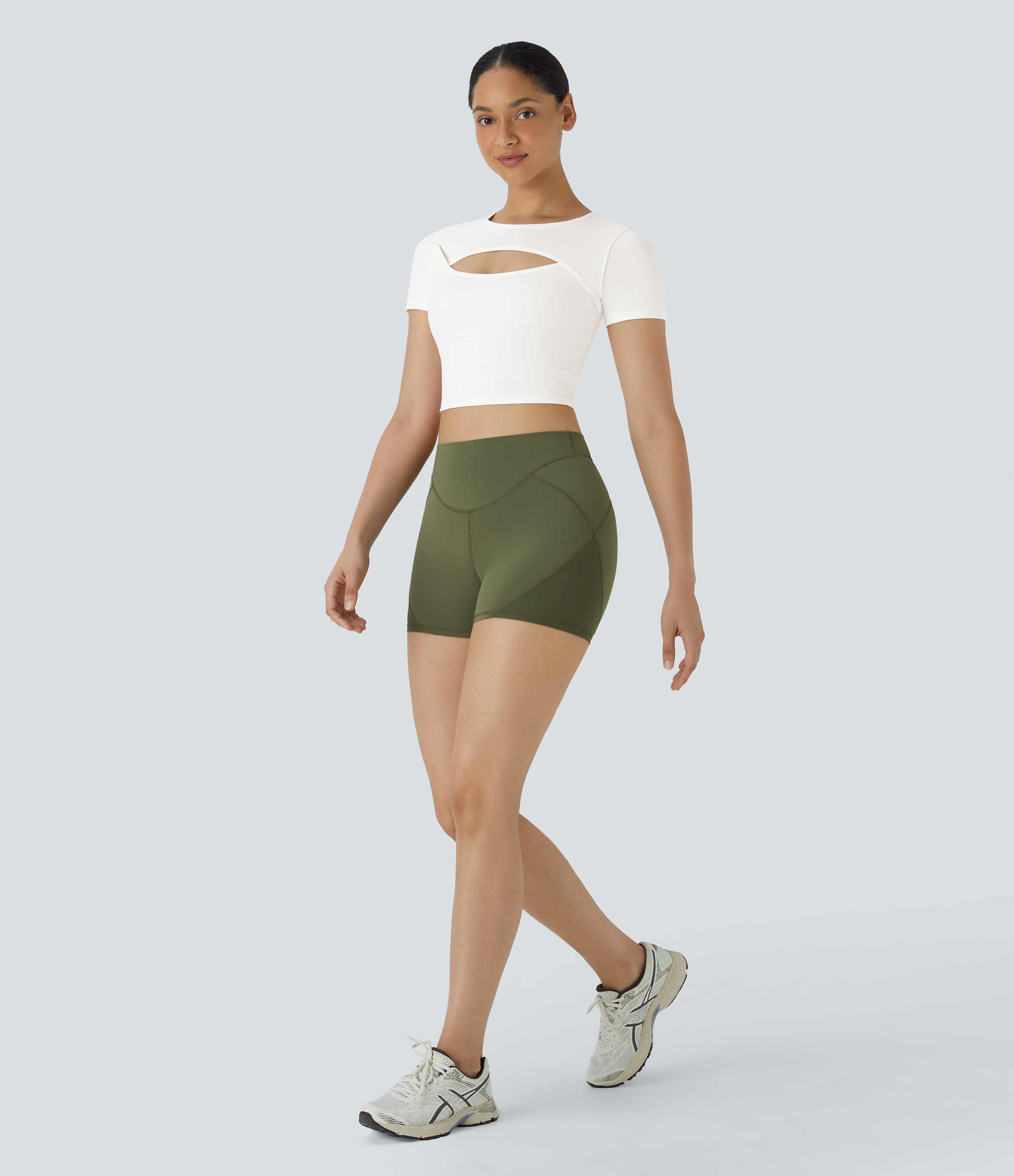 Halara Cloudfulв„ў Fabric Round Neck Cut Out Short Sleeve Cropped Barre Ballet Dance Sports Top  - White - S 