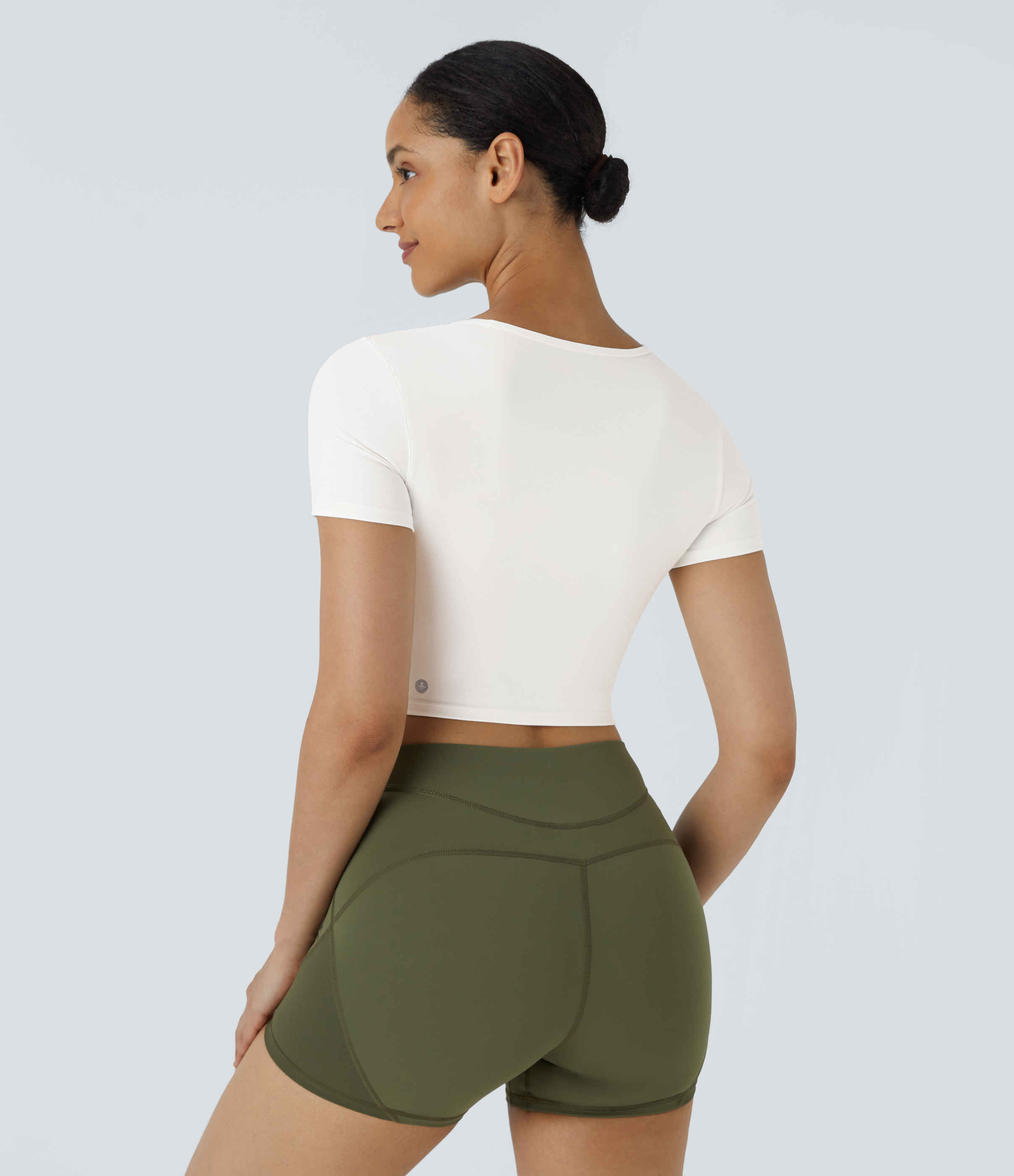 Halara Cloudfulв„ў Fabric Round Neck Cut Out Short Sleeve Cropped Barre Ballet Dance Sports Top  - White - S 