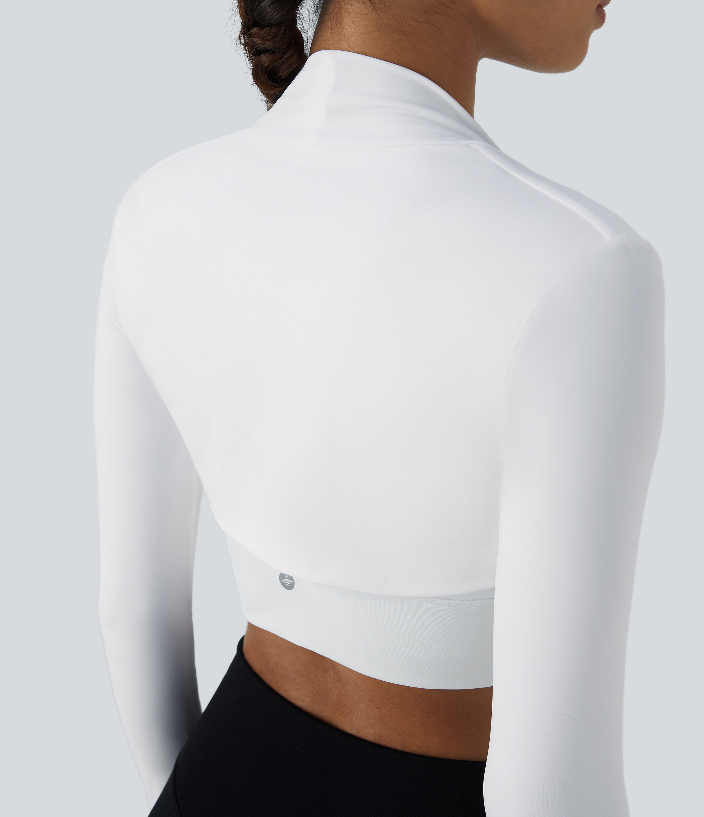 Halara Cloudfulв„ў Air Fabric Solid Thumb Hole Long Sleeve Cropped Cool Touch Golf Sports Top  - White - M 
