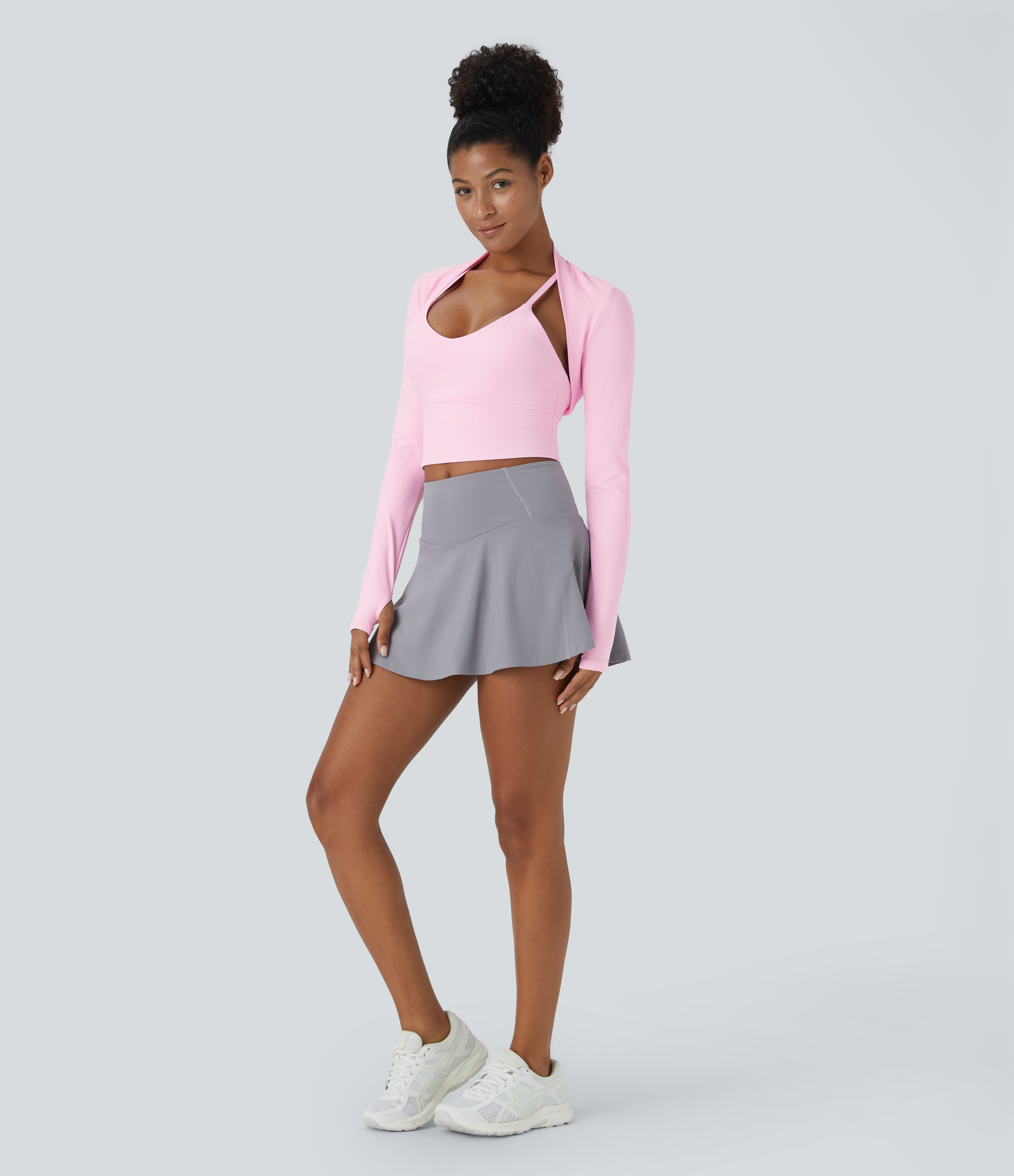 Halara Softlyzeroв„ў Airy Thumb Hole Cropped Cool Touch Golf Shrug Sports Top-UPF50+  - Nosegay - L 