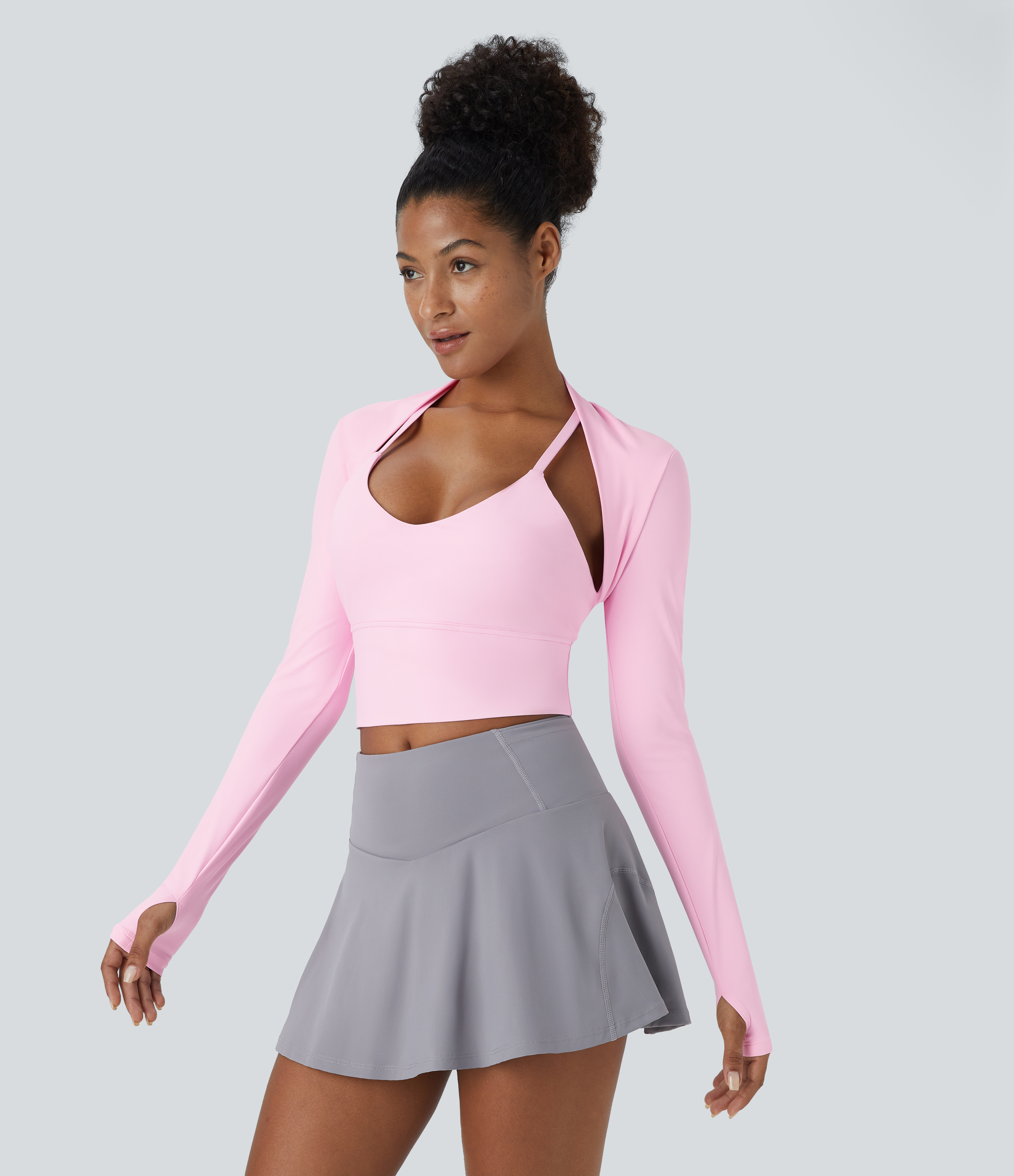 Halara Softlyzeroв„ў Airy Thumb Hole Cropped Cool Touch Golf Shrug Sports Top-UPF50+  - Nosegay - L 