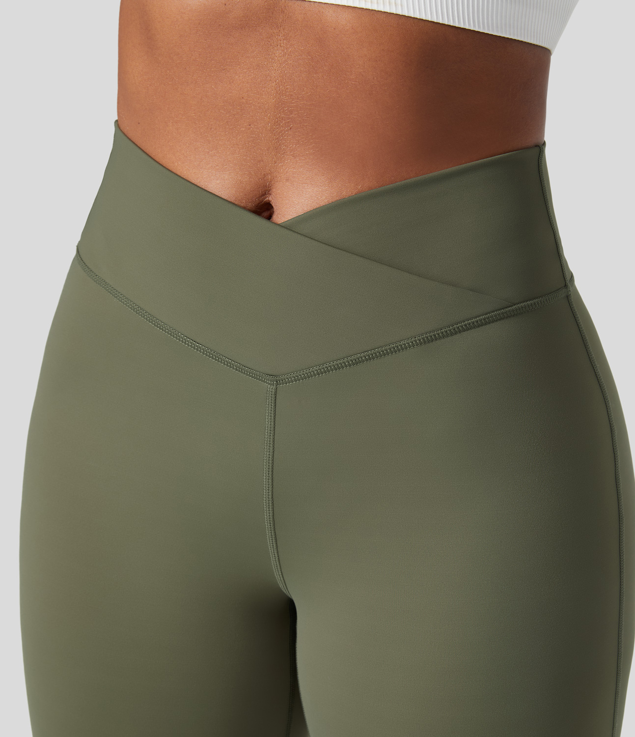 Halara Softlyzeroв„ў Fleece High Waisted Crossover Yoga Flare Leggings  - Grass Grey Green - S(regular) gym leggings leggings with pockets 
