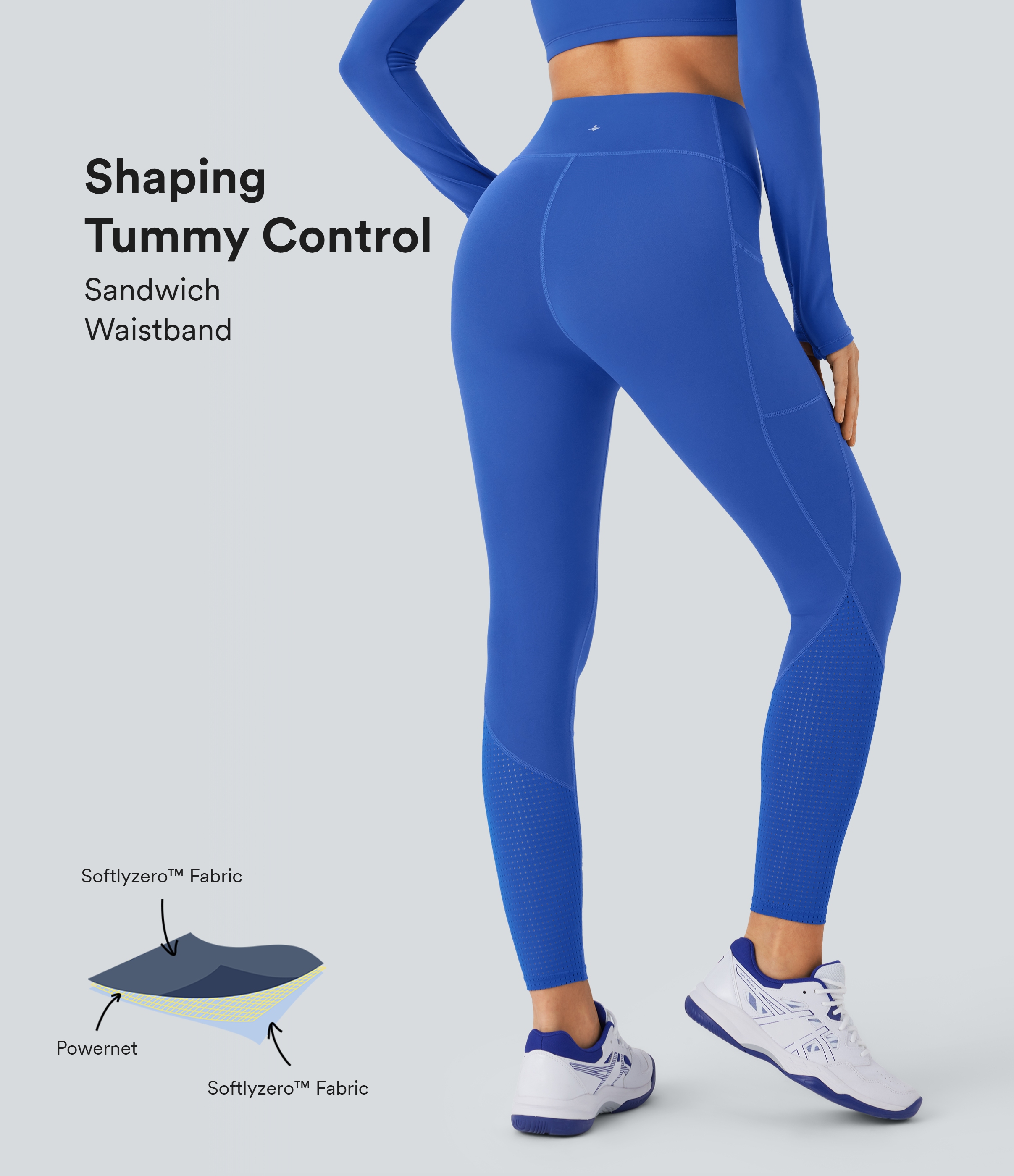 Halara Softlyzeroв„ў SoCinched High Waisted Tummy Control Side Pocket Perforated 7/8 Yoga Leggings  - Beaucoup Blue - M(7/8) gym leggings 