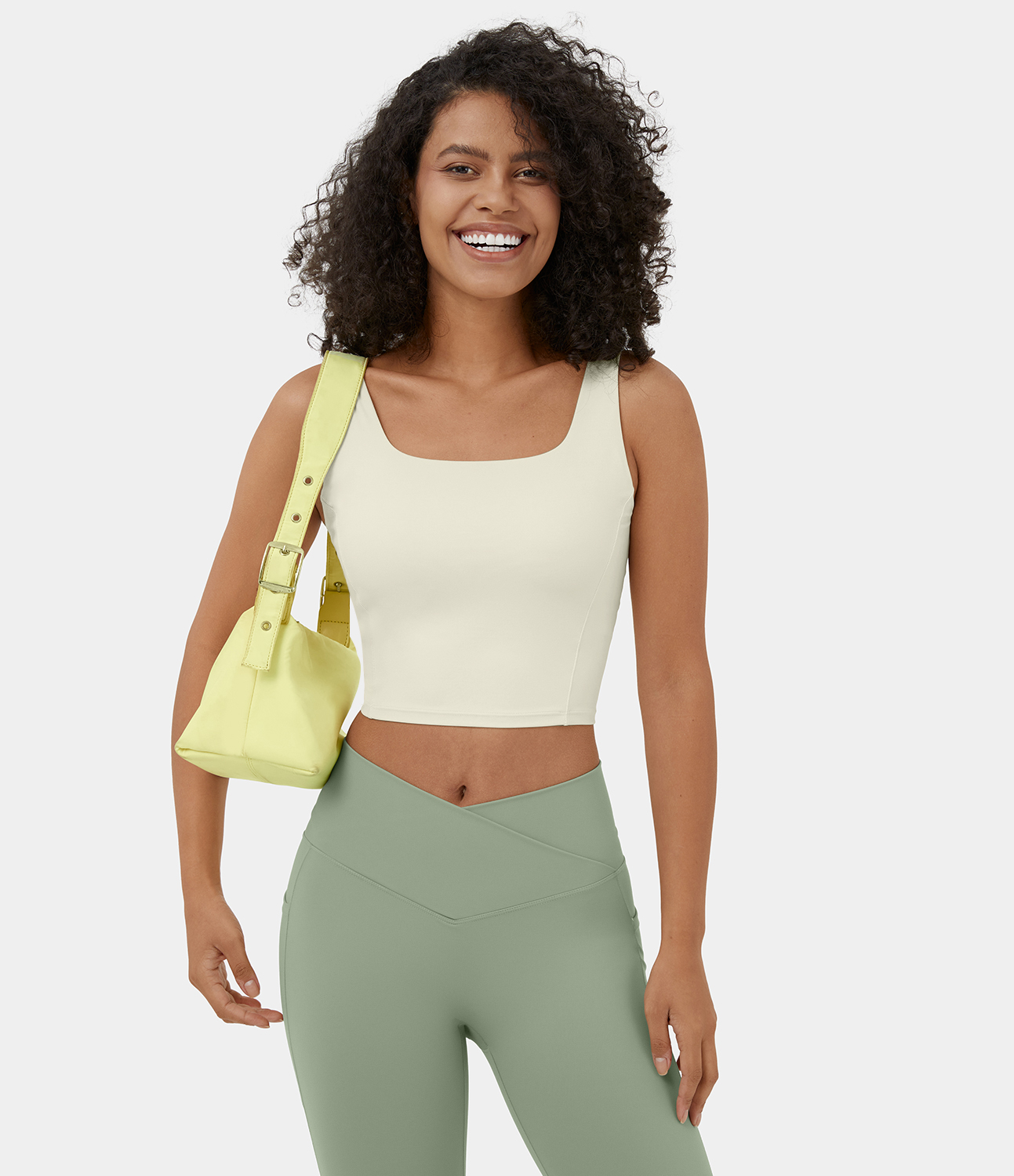Halara Square Neck Backless Cropped Yoga Tank Top Tank Top - Seedpearl - S golf tops halter top tunic tops sleeveless tops backless top 