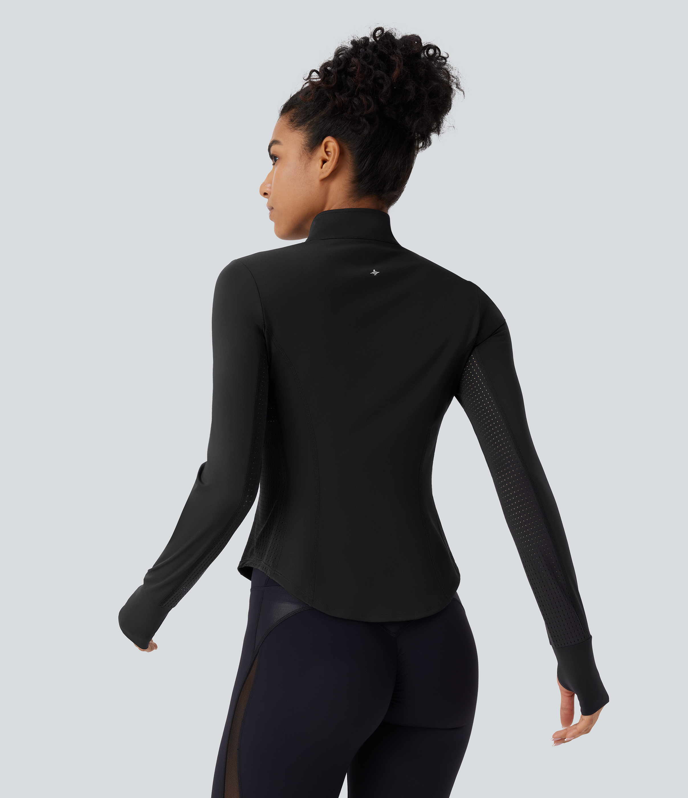 Halara Softlyzeroв„ў Plush Contrast Perforated Thumb Hole Curved Hem Zipper Yoga Jacket  - Black - XL 