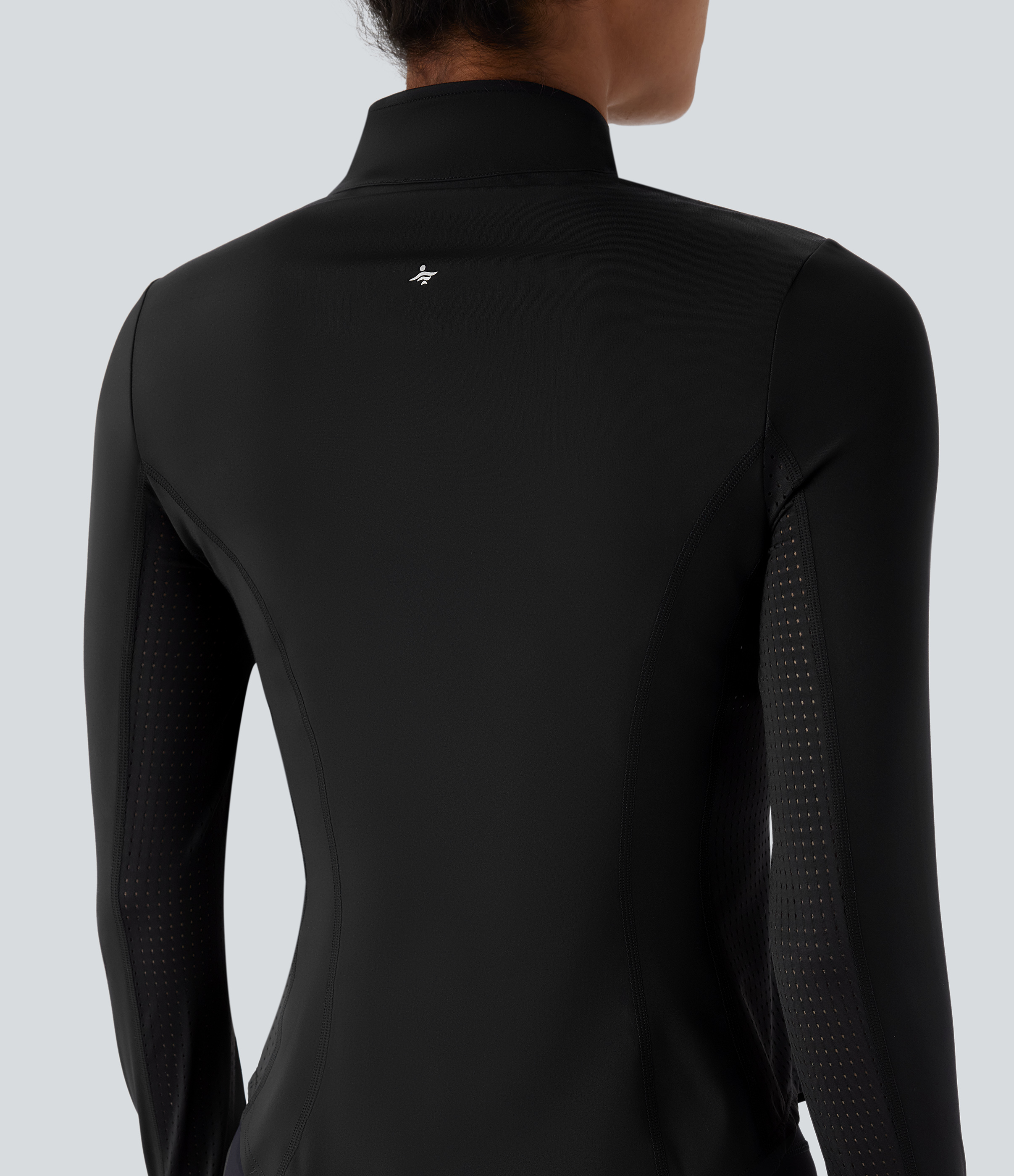 Halara Softlyzeroв„ў Plush Contrast Perforated Thumb Hole Curved Hem Zipper Yoga Jacket  - Black - XL 