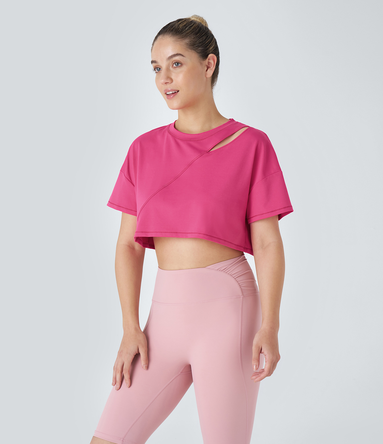 Halara Cut Out Top-stitching Cropped Dance Sports Top  - Innuendo - S 