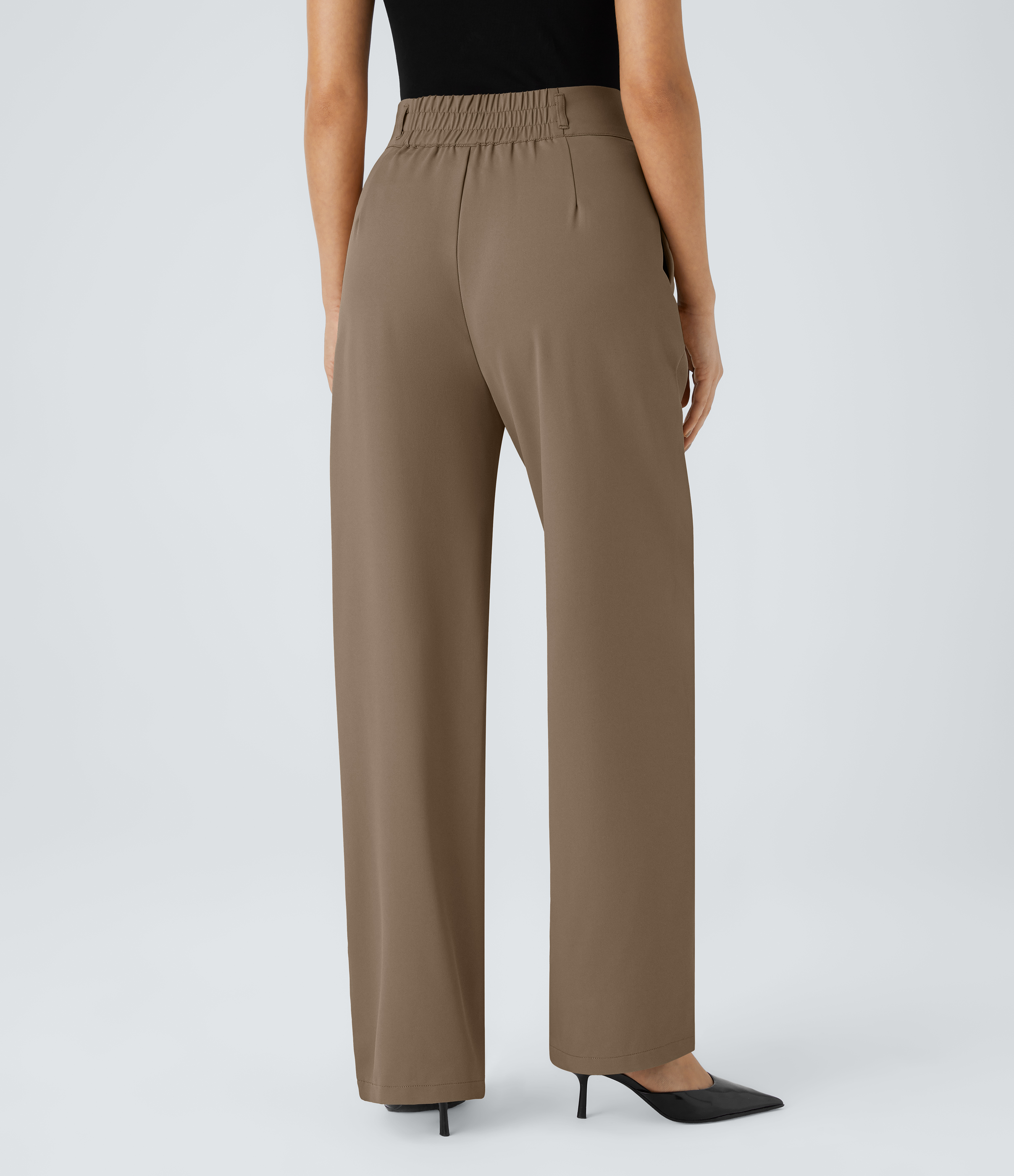 Halara High Waisted Button Zipper Side Pocket Shirred Straight Leg Work Pants  - Kangaroo - XL(tall) sweatpants jogger pants 
