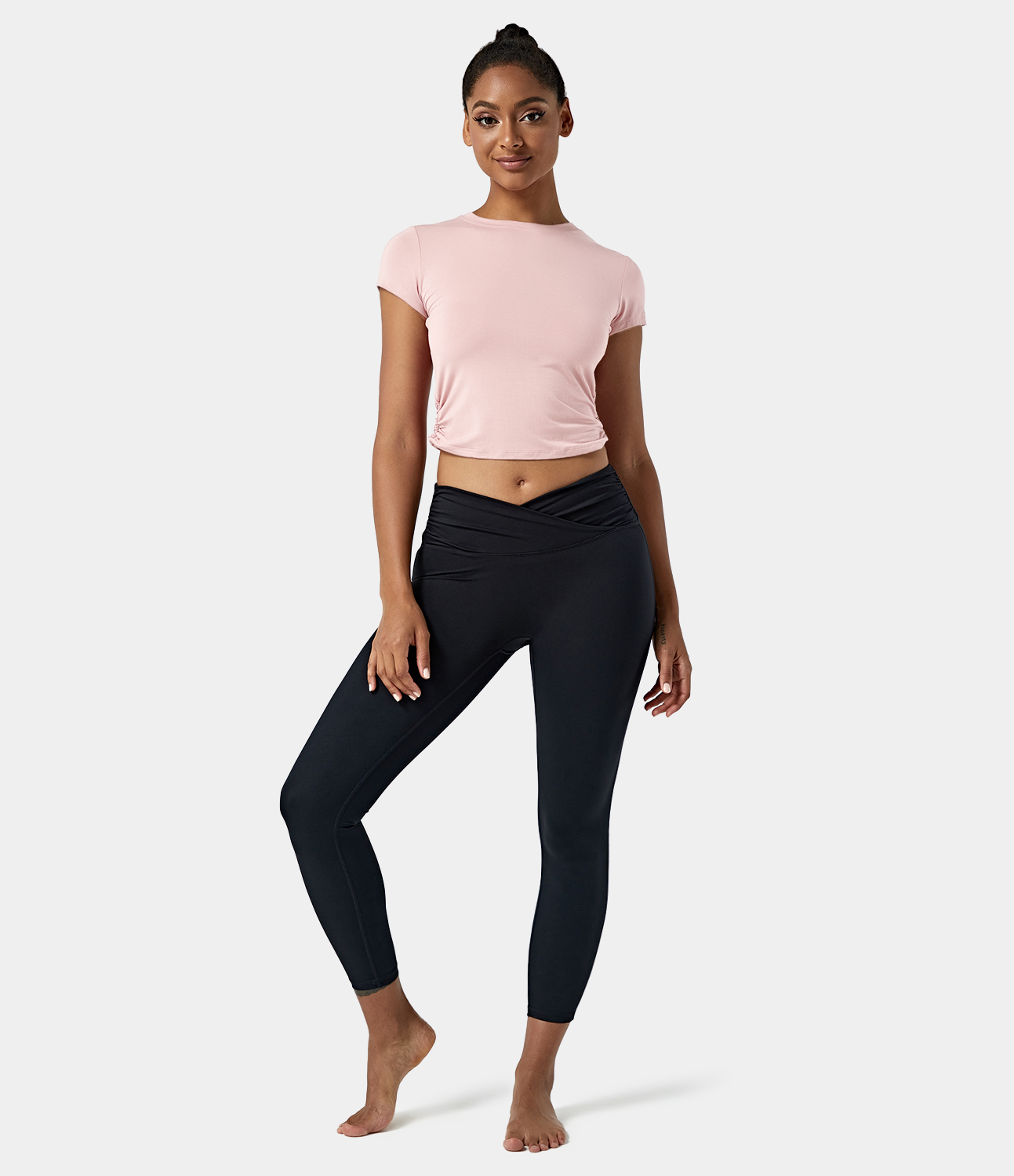 Halara Short Sleeve Cut Out Twisted Sports Top  - Barely Pink - XL 