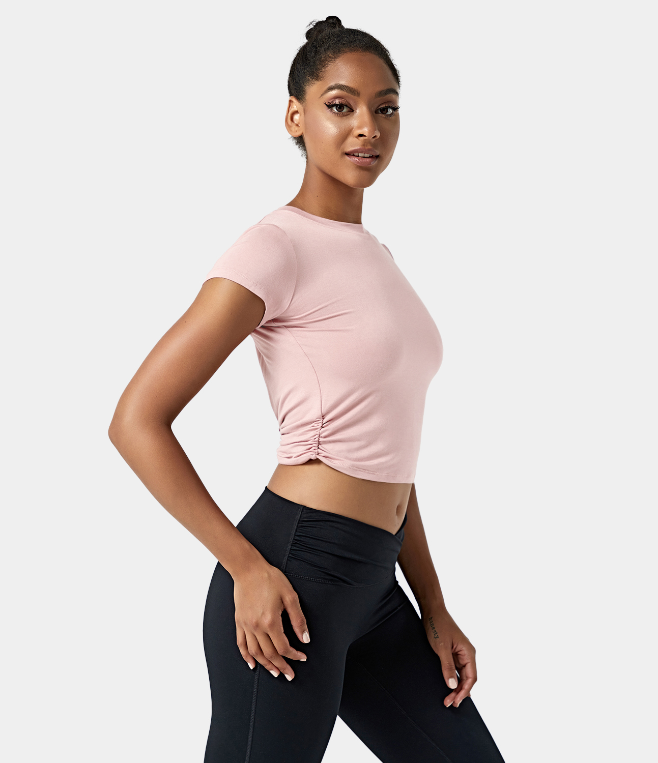 Halara Short Sleeve Cut Out Twisted Sports Top  - Barely Pink - XL 