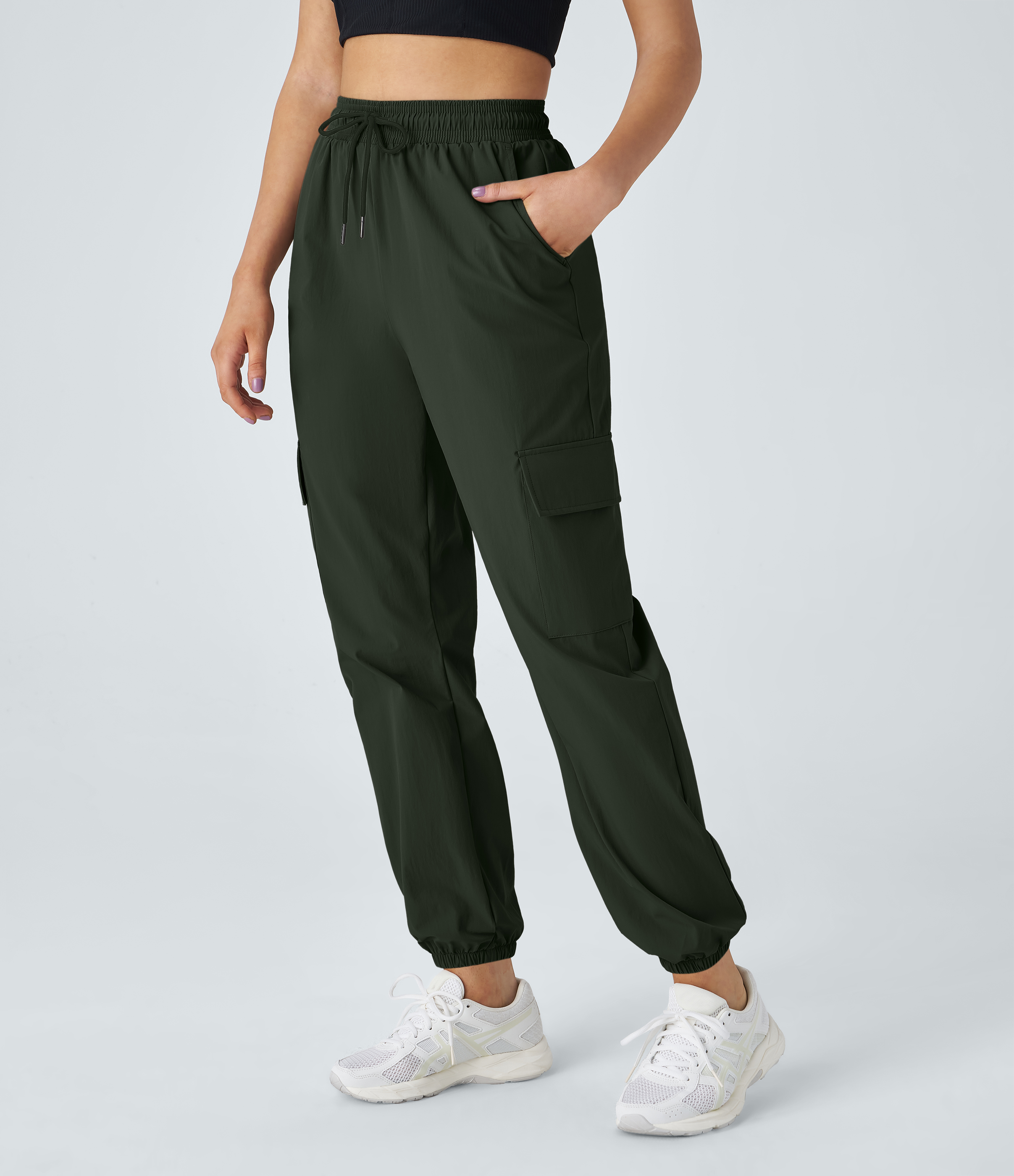 Halara Mid Rise Drawstring Side Pocket Casual Cargo Joggers  - Rosin - M 