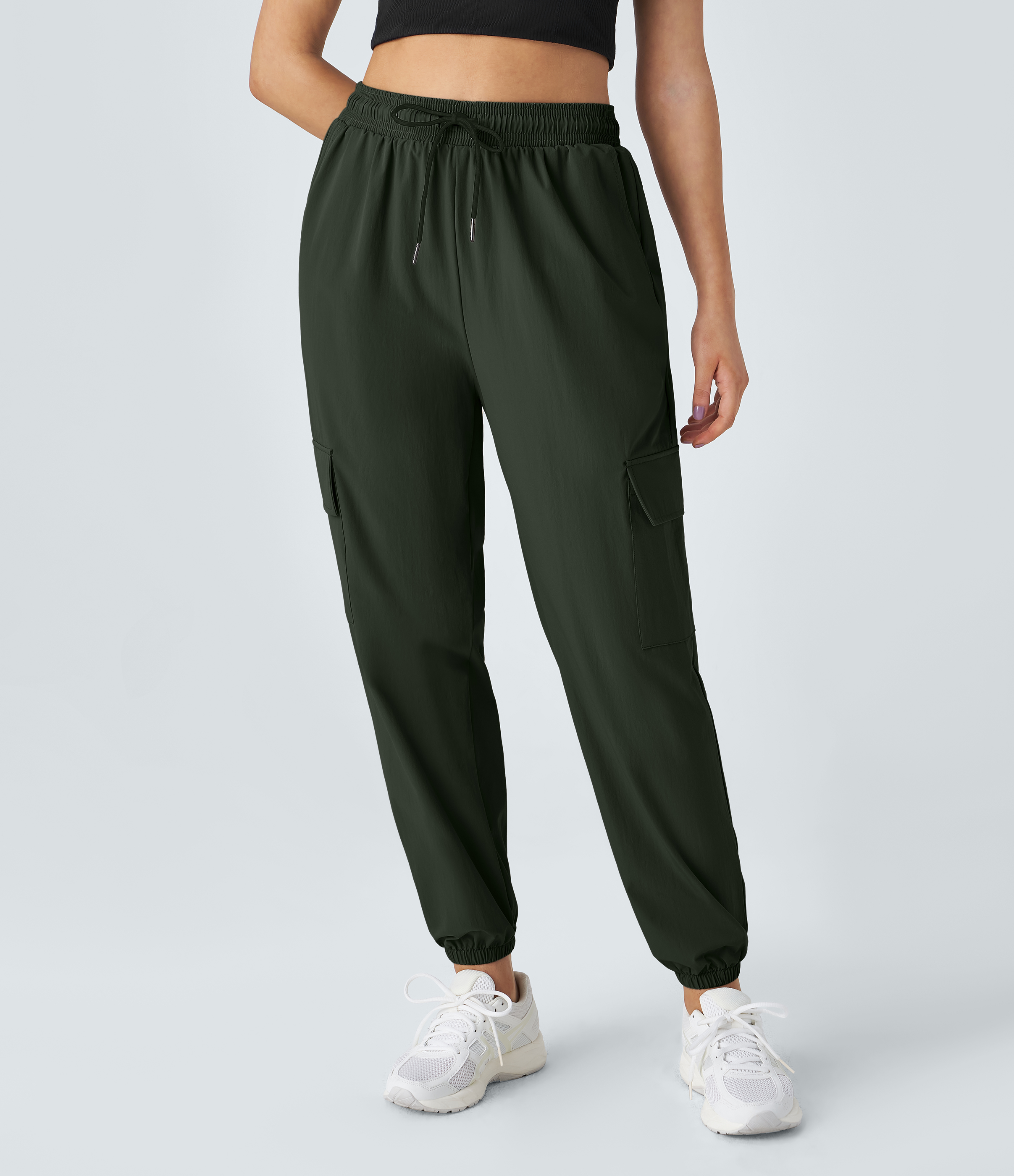 Halara Mid Rise Drawstring Side Pocket Casual Cargo Joggers  - Rosin - M 