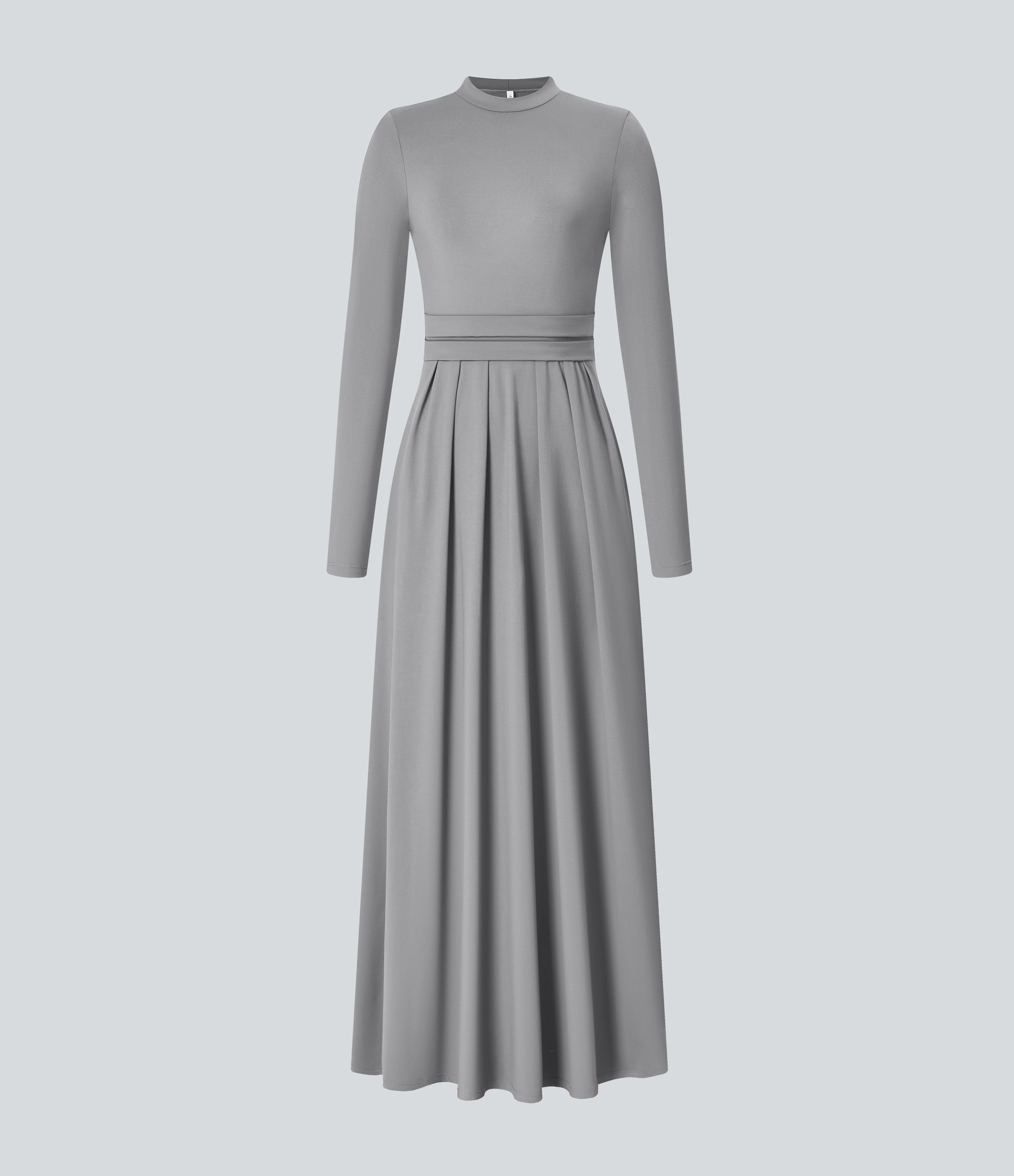Halara Stand Collar Long Sleeve Side Pocket Flare Maxi Casual Dress Casual Dress - Ultimate Gray - M slip dress beach dress ruched dress 