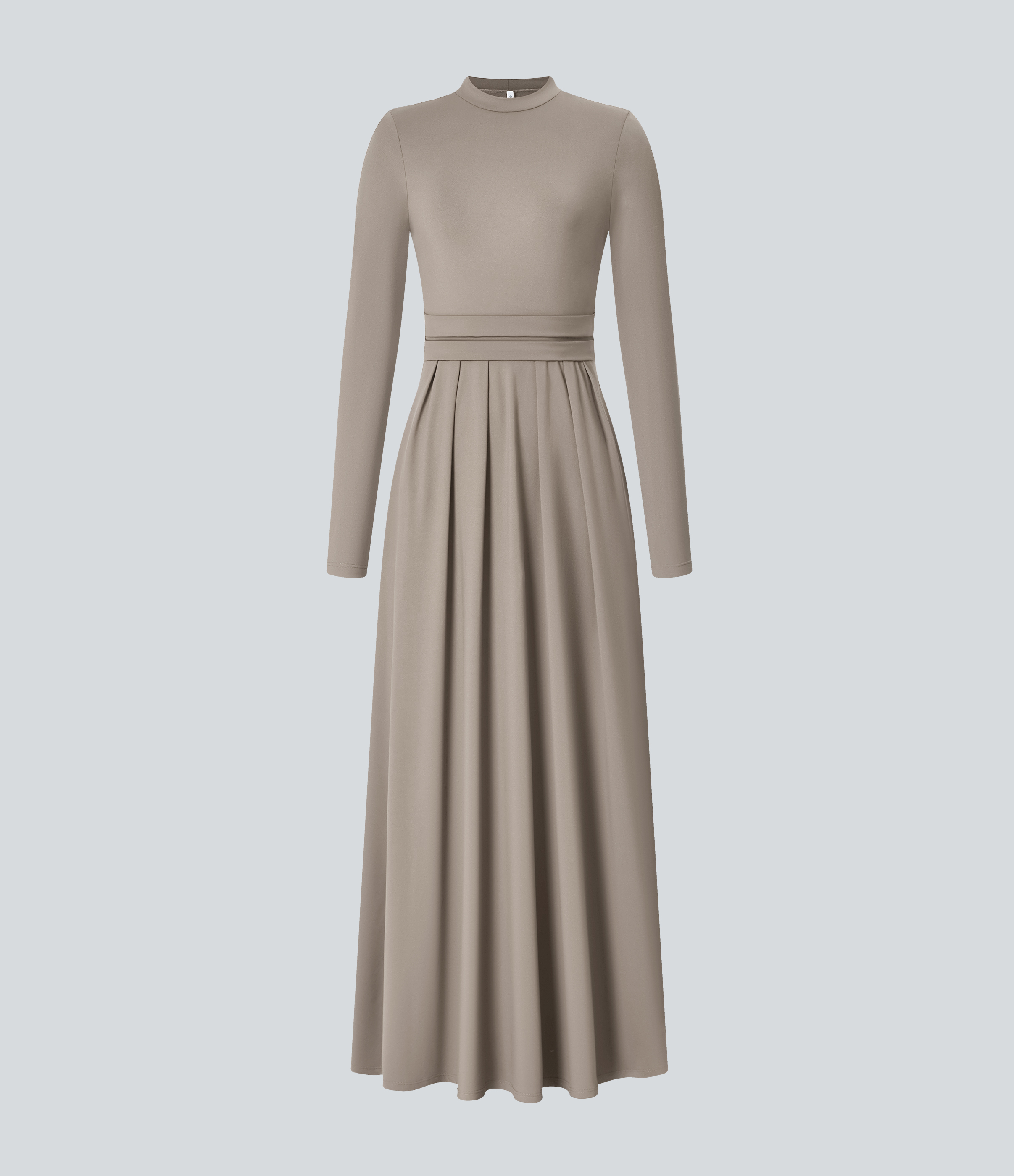Halara Stand Collar Long Sleeve Plicated Side Pocket Flare Maxi Casual Dress Casual Dress - Weathered Teak - XL slip dress beach dress 