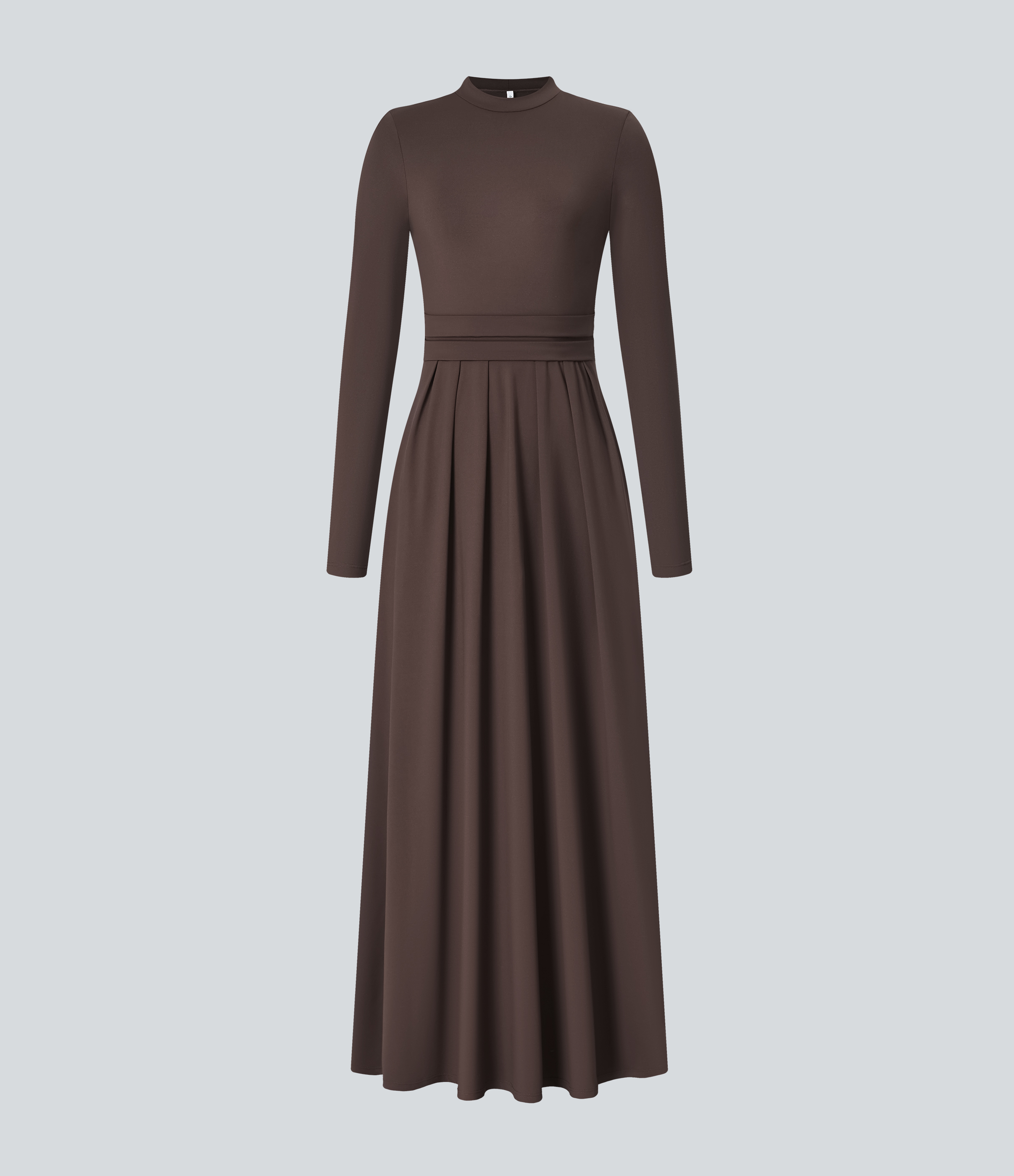 Halara Stand Collar Long Sleeve Side Pocket Flare Maxi Casual Dress Casual Dress - Chestnut - L slip dress beach dress ruched dress 