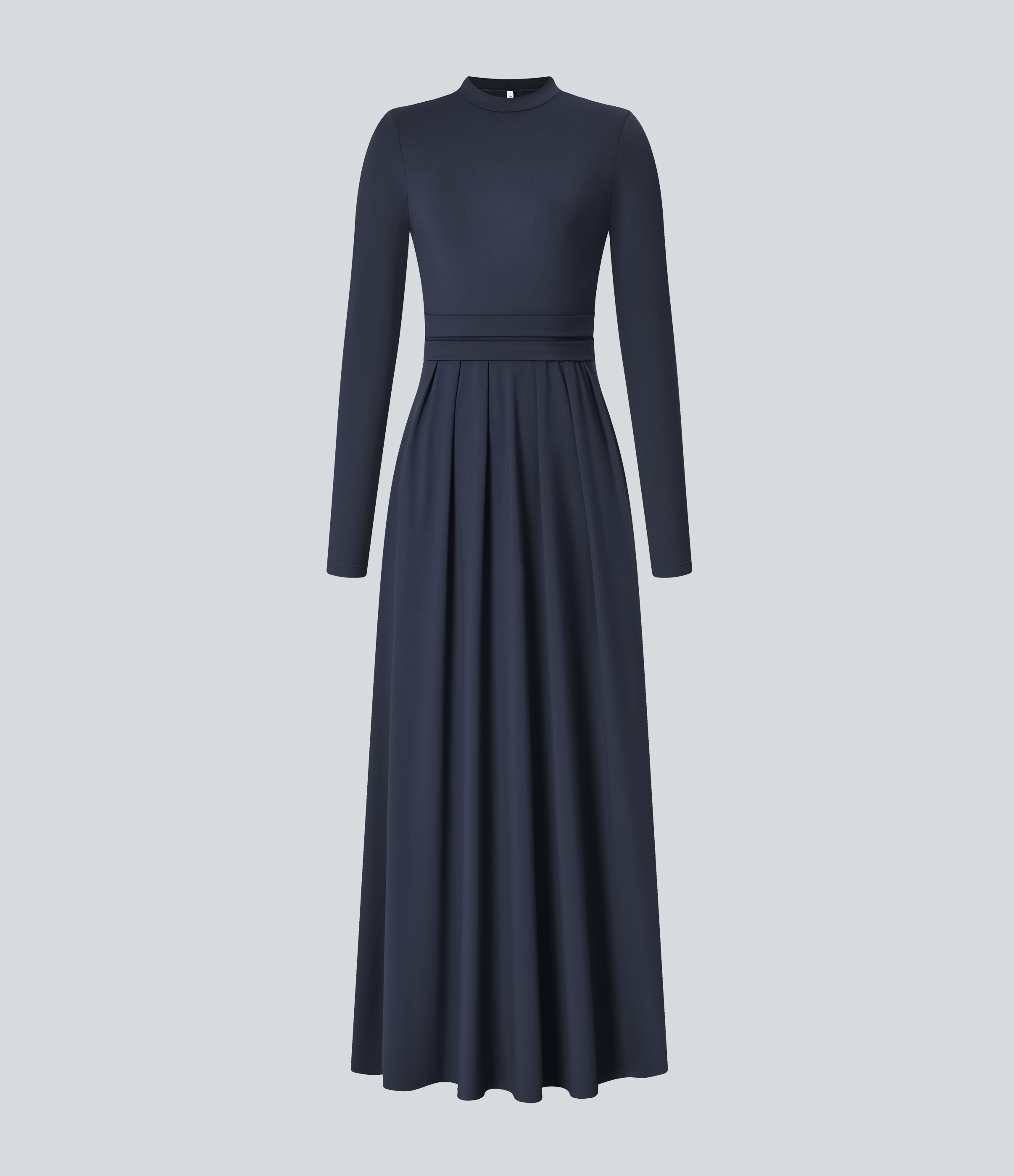 Halara Stand Collar Long Sleeve Side Pocket Flare Maxi Casual Dress Casual Dress - Dark Sapphire - L slip dress beach dress ruched dress 