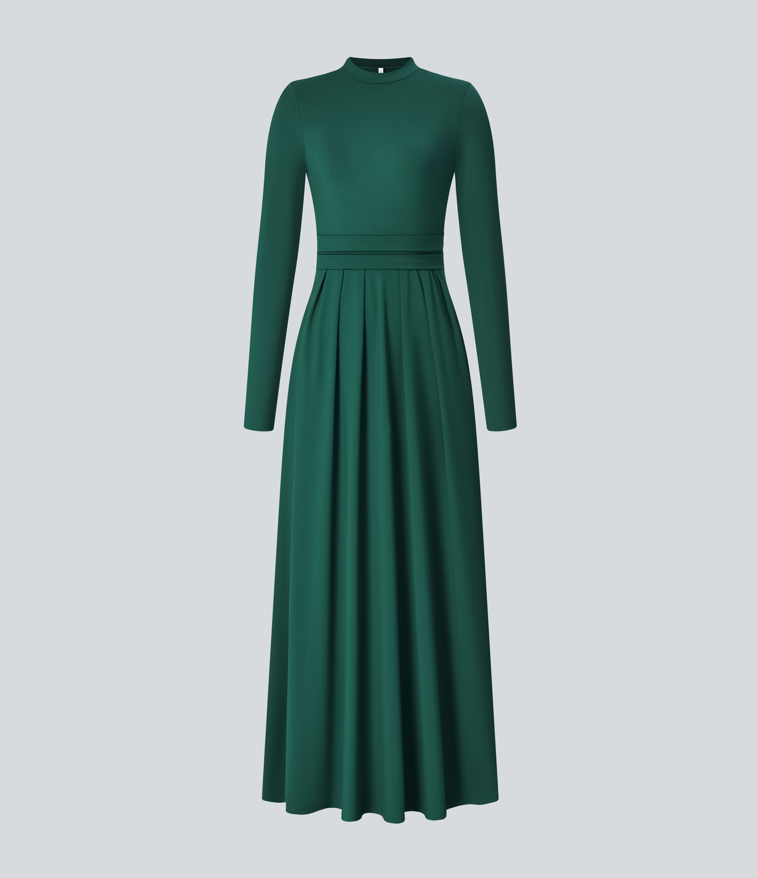 Halara Stand Collar Long Sleeve Side Pocket Flare Maxi Casual Dress Casual Dress - Rain Forest - M slip dress beach dress ruched dress 