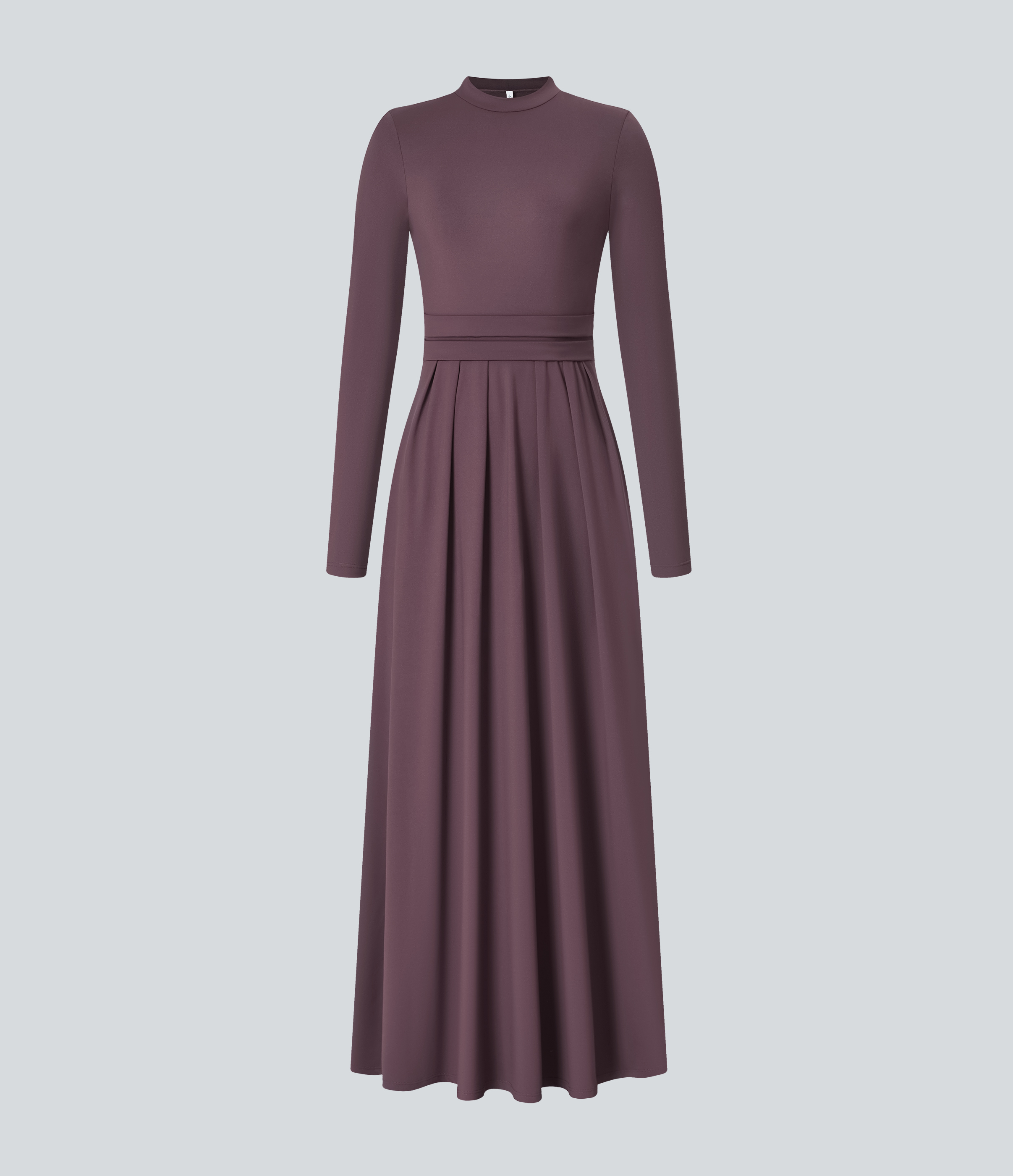 Halara Stand Collar Long Sleeve Side Pocket Flare Maxi Casual Dress Casual Dress - Plum Wine - L slip dress beach dress ruched dress 