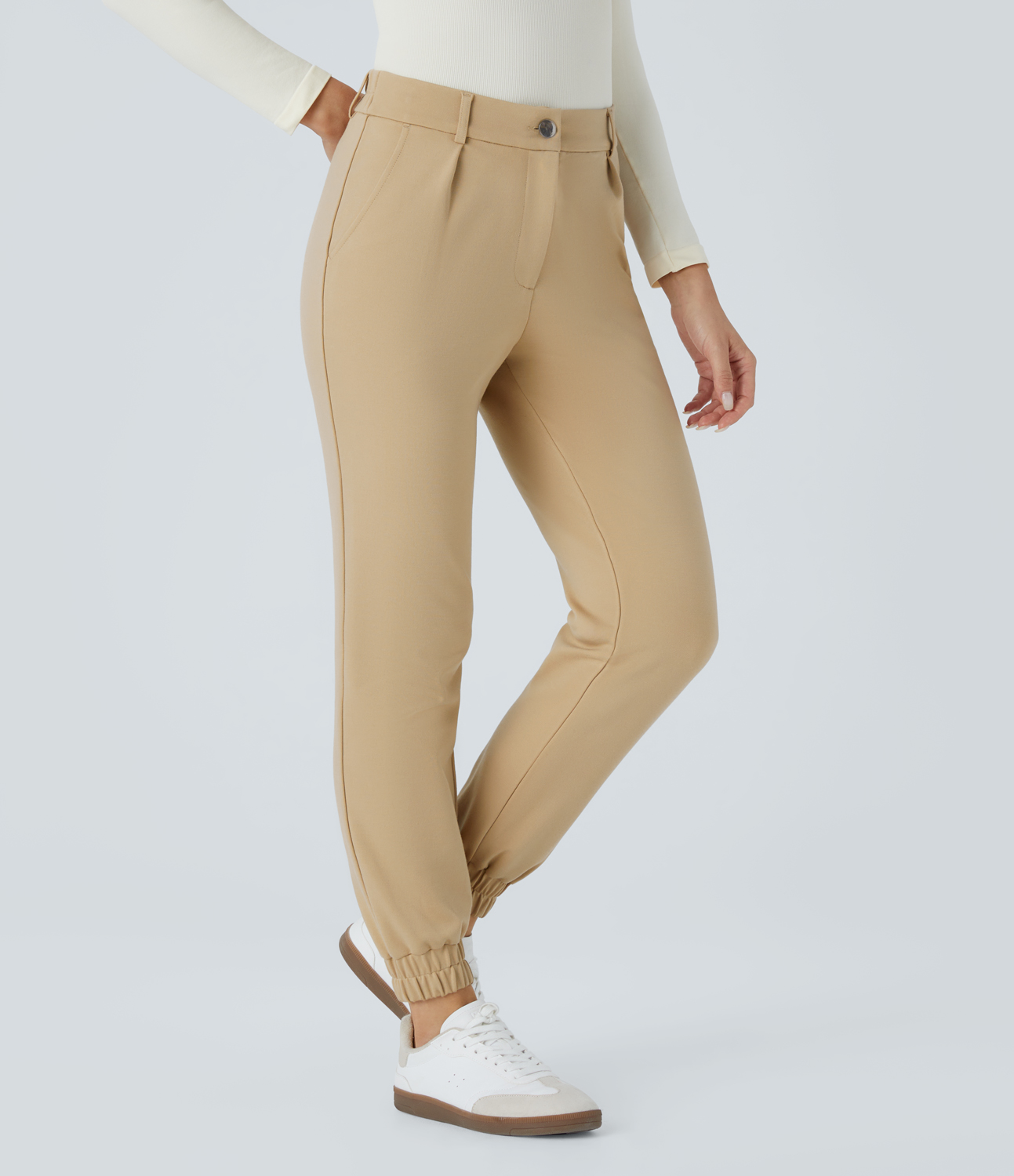 Halara Mid Rise Button Zipper Side Pocket Work Joggers  - Pebble - XL(regular) 