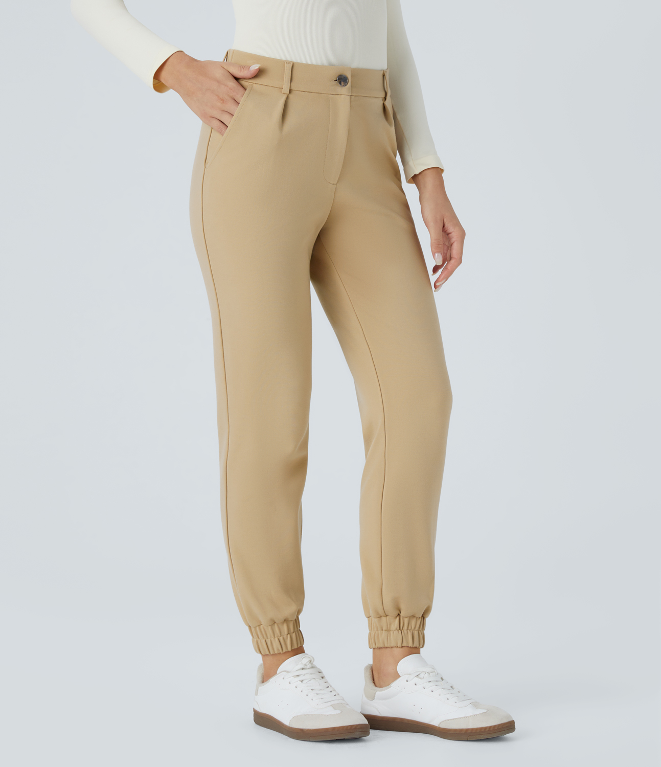Halara Mid Rise Button Zipper Side Pocket Work Joggers  - Pebble - XL(regular) 