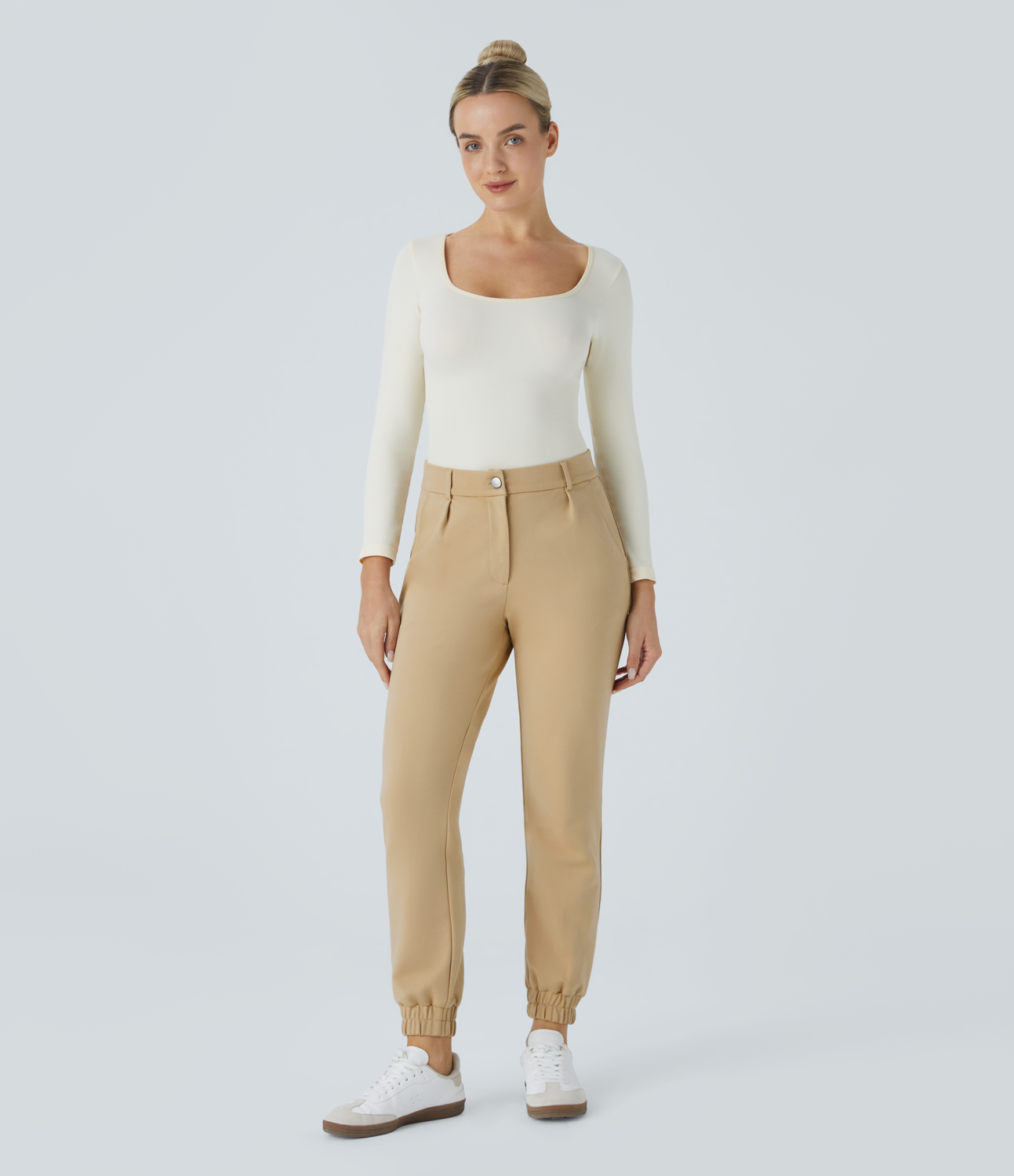 Halara Mid Rise Button Zipper Side Pocket Work Joggers  - Pebble - XL(regular) 
