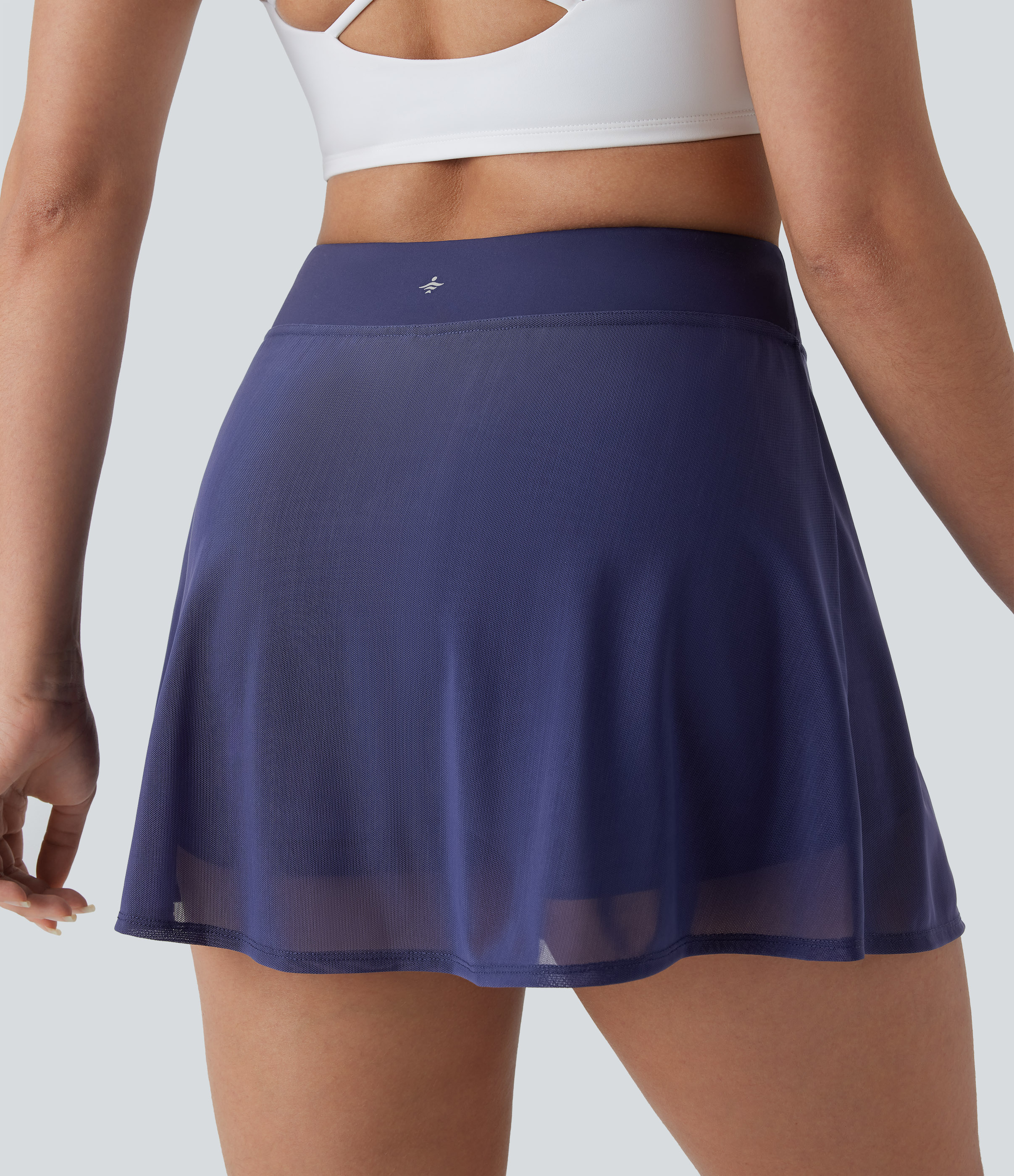 Halara High Waisted 2-in-1 Side Pocket Contrast Mesh Split Mini Yoga Skirt  - Dark Blue - M(regular) 