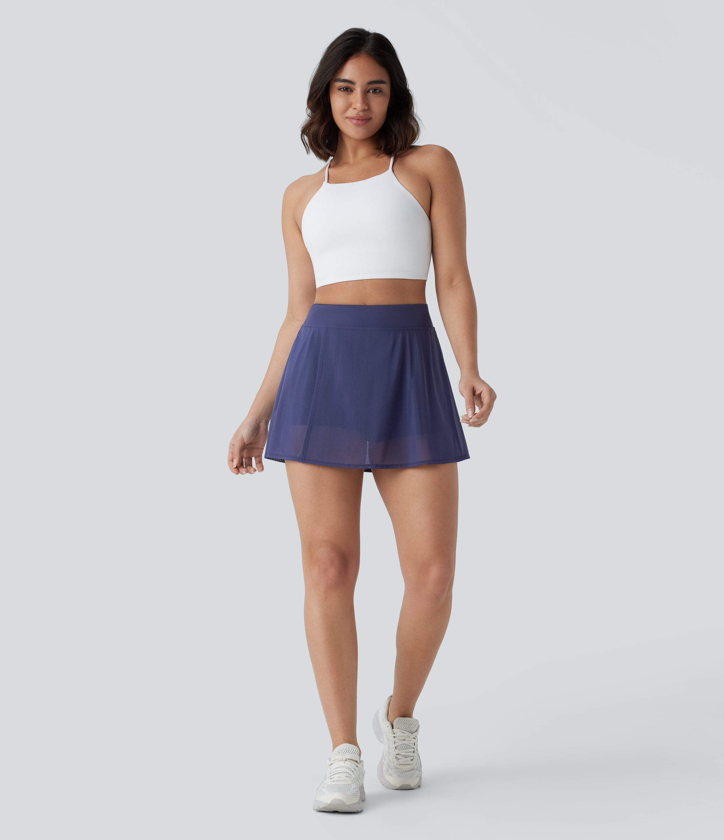 Halara High Waisted 2-in-1 Side Pocket Contrast Mesh Split Mini Yoga Skirt  - Dark Blue - M(regular) 