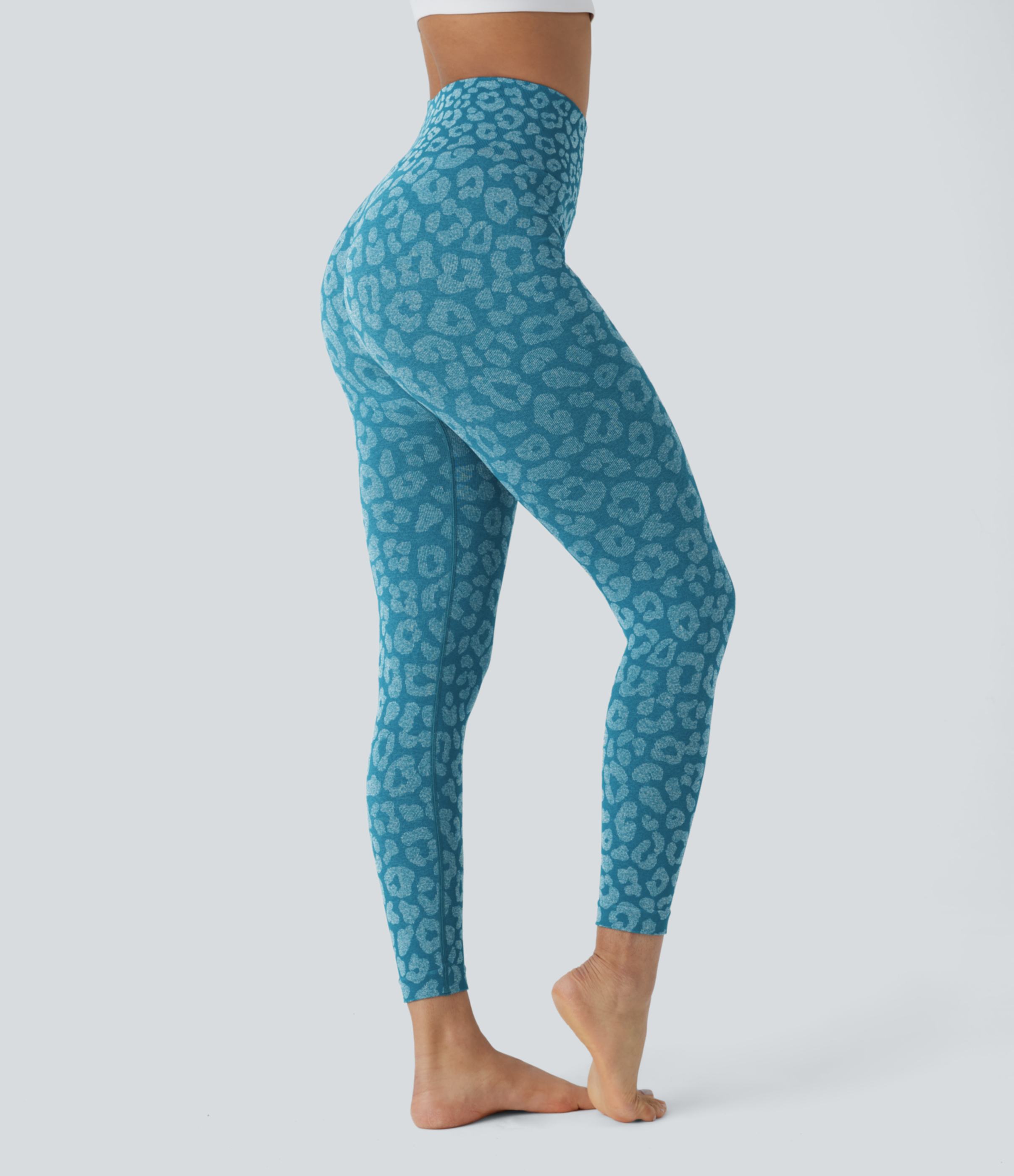Halara Seamless Flow High Waisted Leopard 7/8 Yoga Leggings  - Saxony Blue - XL(7/8) gym leggings leggings with pockets 