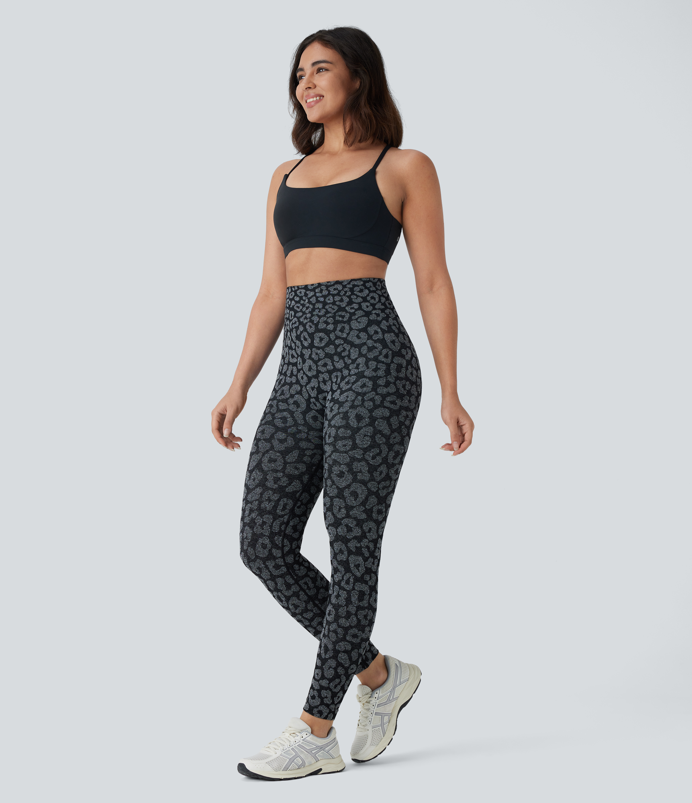 Halara Seamless Flow High Waisted Leopard 7/8 Yoga Leggings  - Dark Grey - XL(7/8) gym leggings leggings with pockets leggings with butt lift 