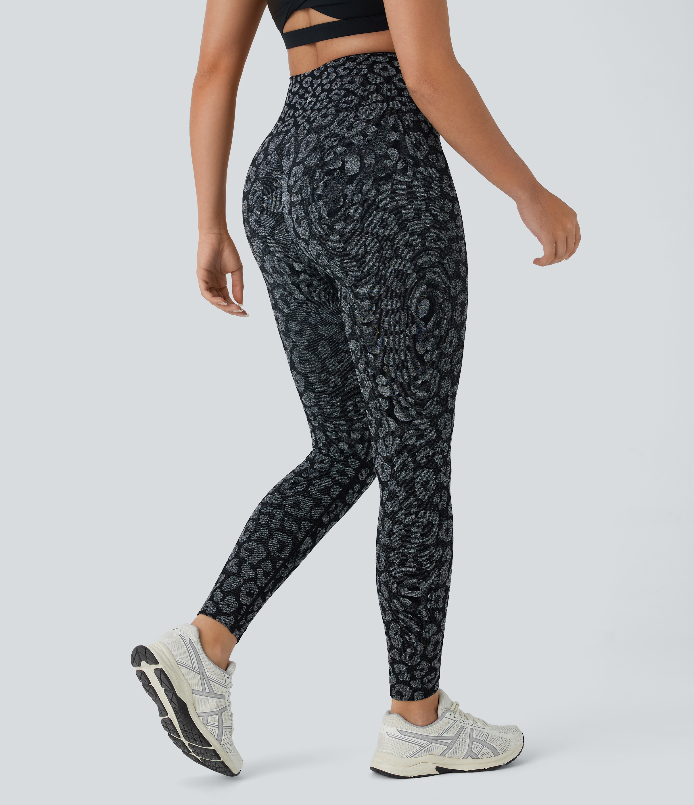 Halara Seamless Flow High Waisted Leopard 7/8 Yoga Leggings  - Dark Grey - XL(7/8) gym leggings leggings with pockets leggings with butt lift 