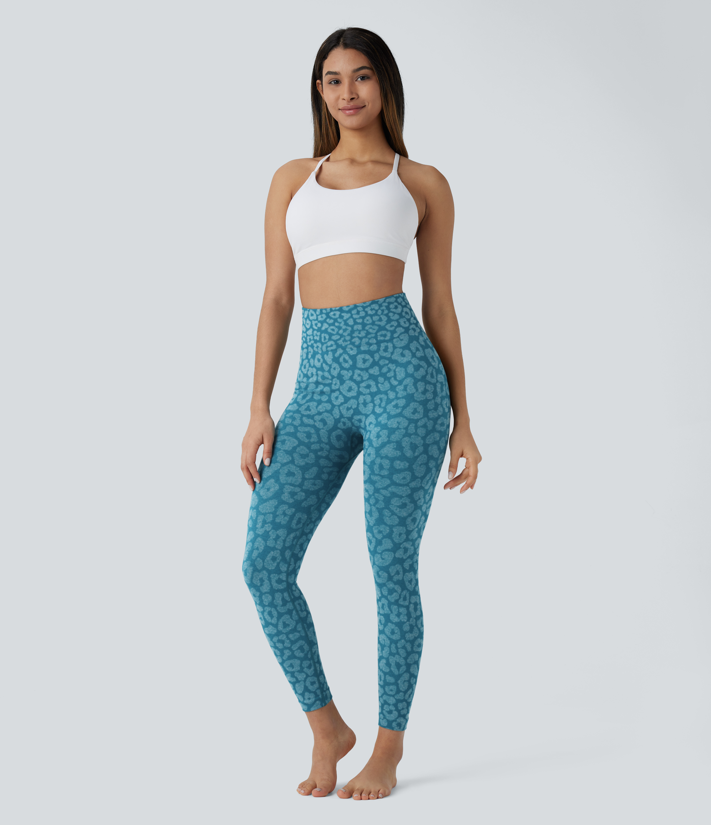 Halara Seamless Flow High Waisted Leopard 7/8 Yoga Leggings  - Saxony Blue - XL(7/8) gym leggings leggings with pockets 