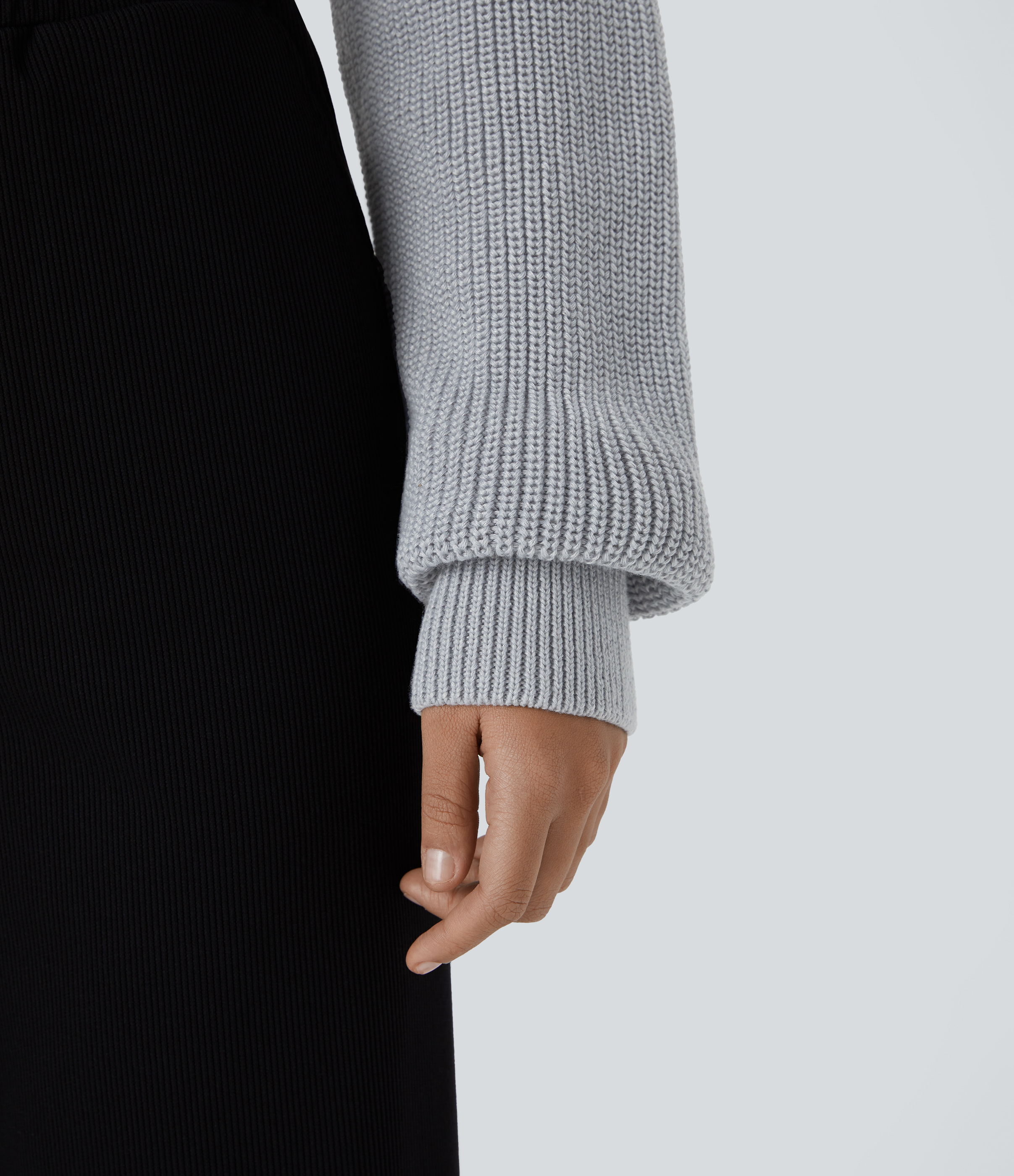 Halara High Neck Dropped Shoulder Flap Pocket Cropped Casual Sweater  - Grey - M 