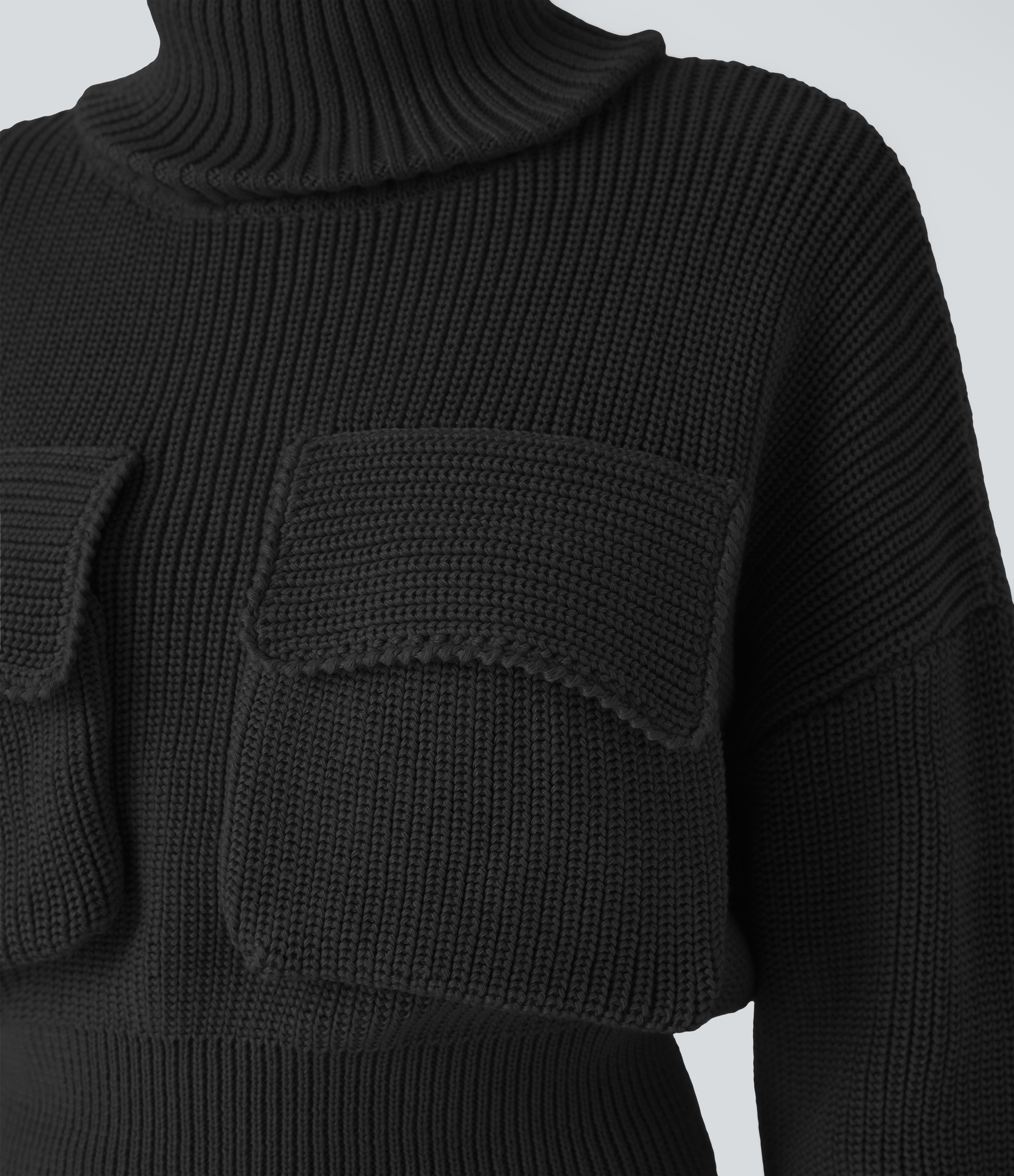 Halara High Neck Dropped Shoulder Flap Pocket Cropped Casual Sweater  - Black - L 