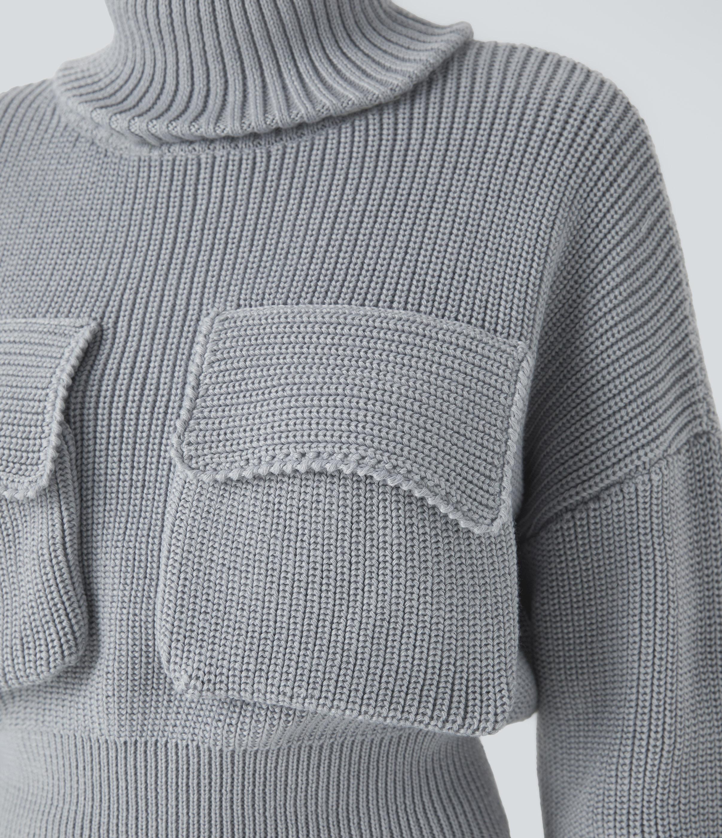 Halara High Neck Dropped Shoulder Flap Pocket Cropped Casual Sweater  - Grey - M 